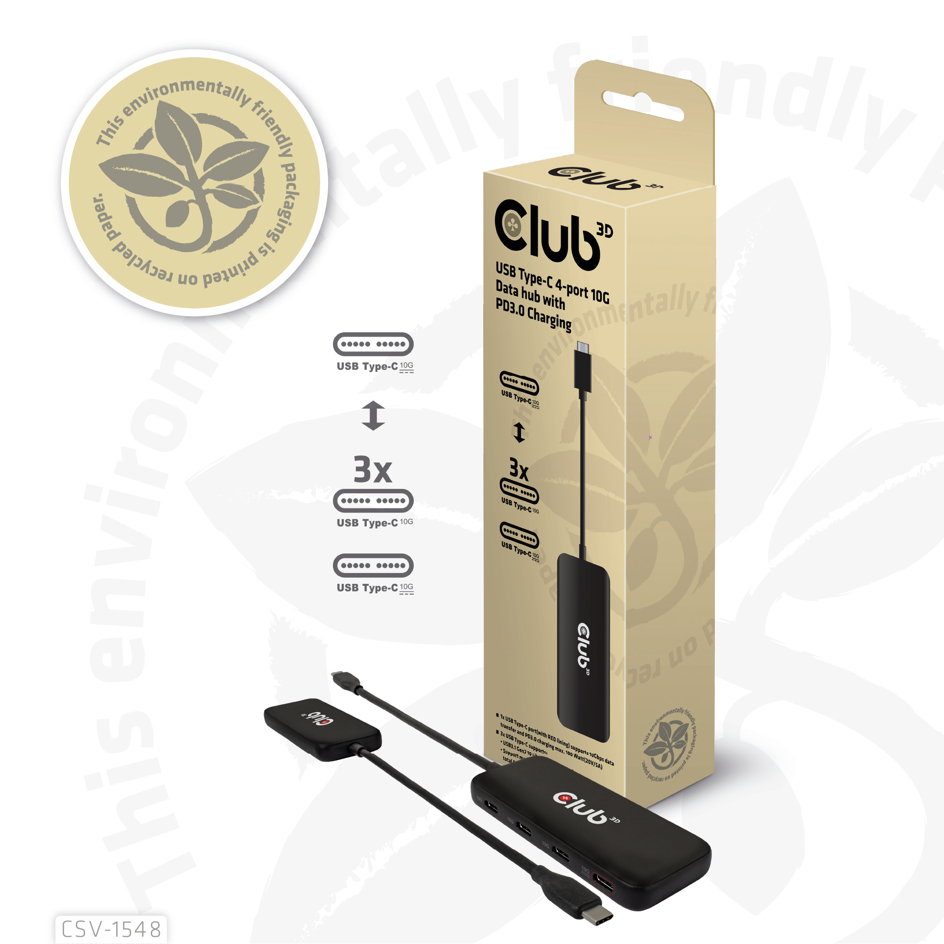 Club 3D CSV-1548 - Hub - 4 x USB 3.1 Gen 2, Ansicht 4
