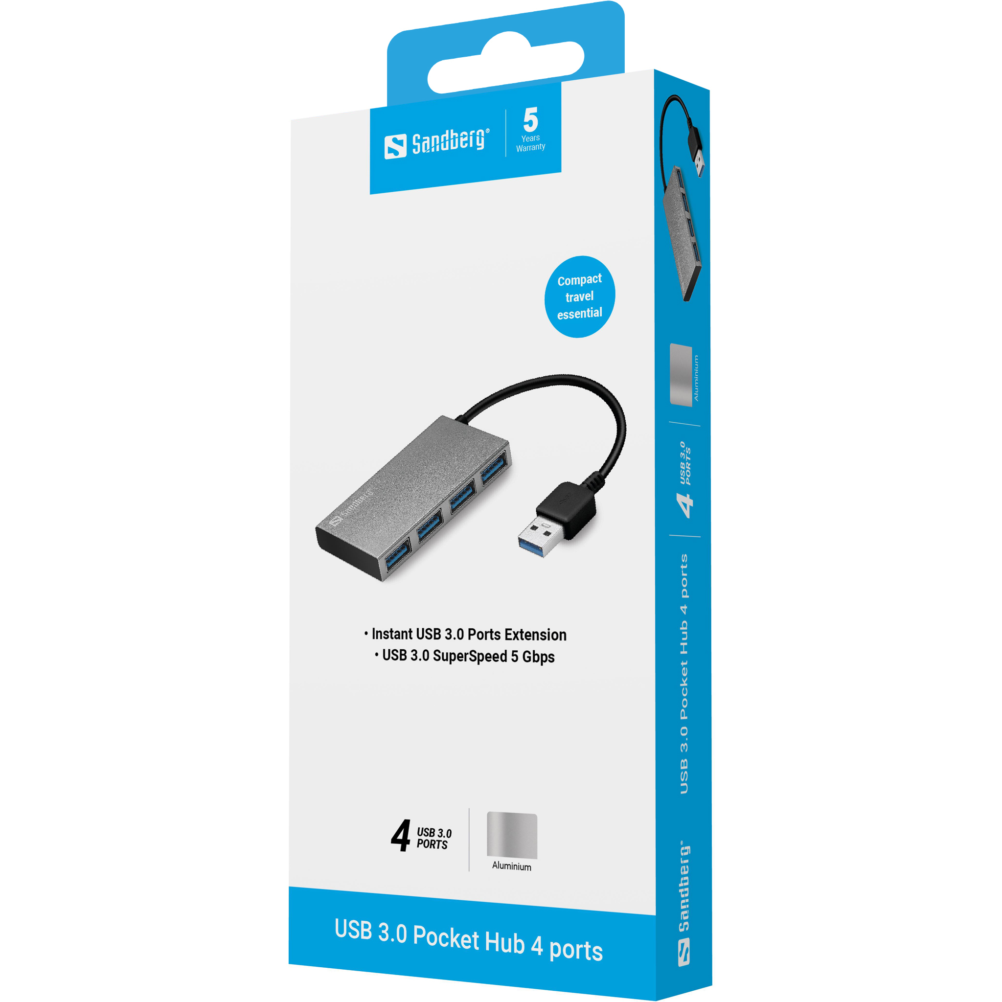 SANDBERG USB 3.0 Pocket Hub - Hub - 4 x SuperSpeed USB 3.0, Ansicht 2