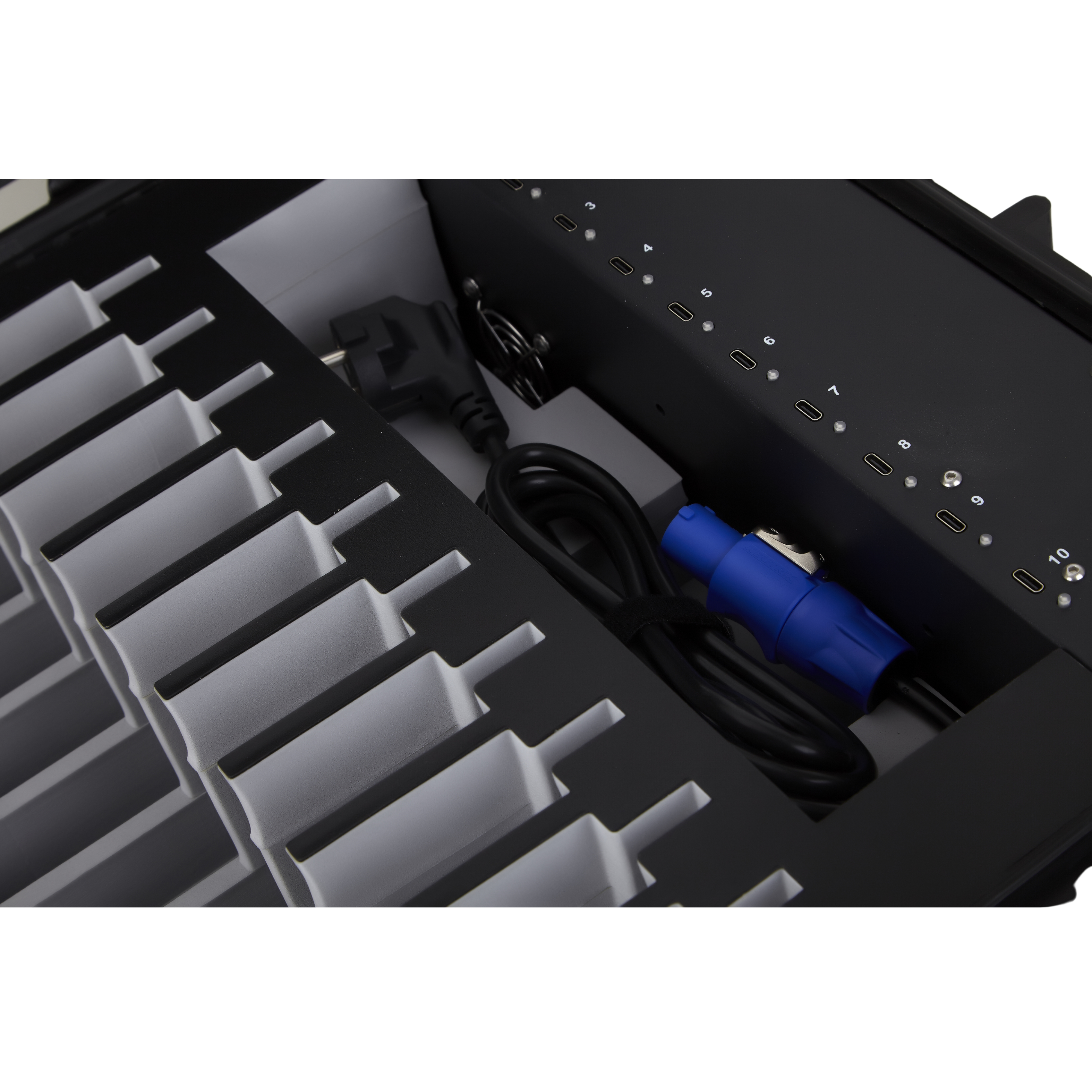 DEQSTER KT10C USB-C Tablet-Koffer (2. Gen.) für 10 Tablets - Ladekoffer - iPad Koffer, schwarz, robust, stabil, Ansicht 3