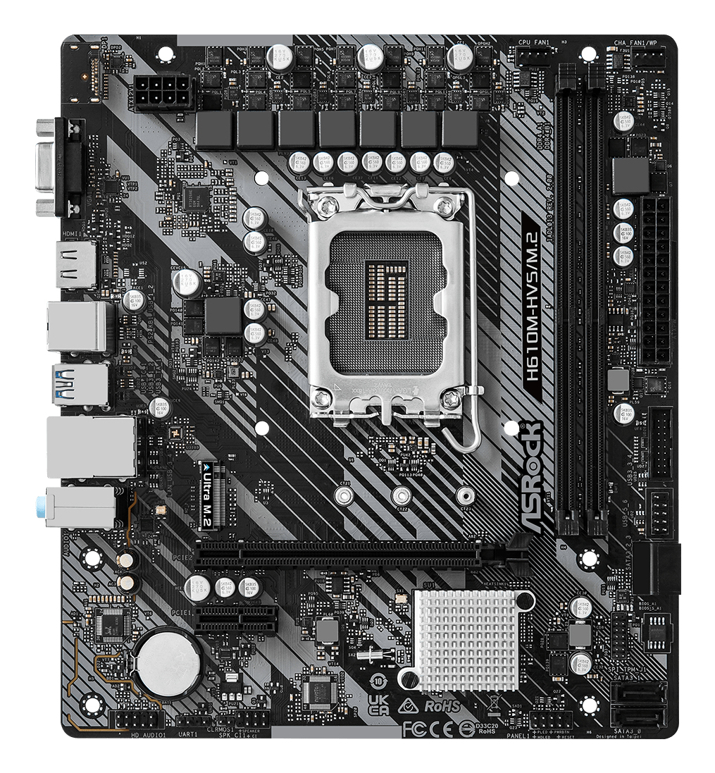 ASRock H610M-HVS/M.2 R2.0 - Motherboard - micro ATX - LGA1700-Sockel - H610 Chipsatz - USB 3.2 Gen 1 - Gigabit LAN, Ansicht 3