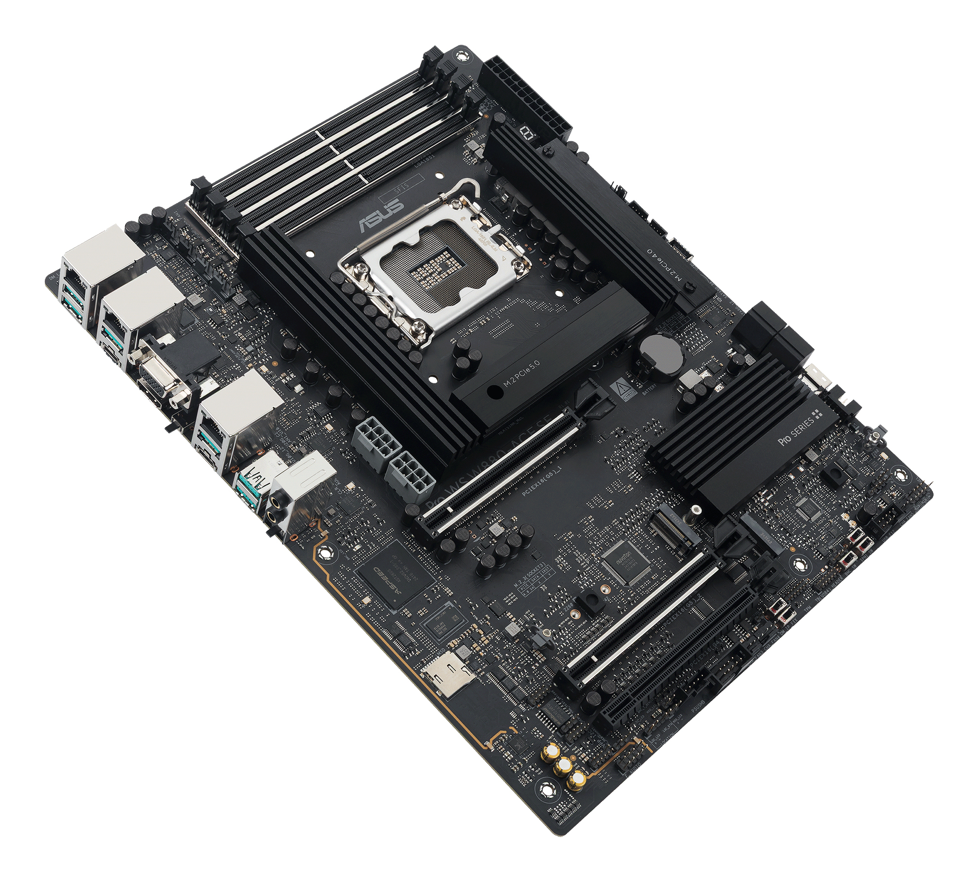 ASUS Pro WS W880-ACE SE - Motherboard - ATX - LGA1851-Sockel - W880 Chipsatz - 2 x 2.5 Gigabit LAN - Onboard-Grafik, Ansicht 3