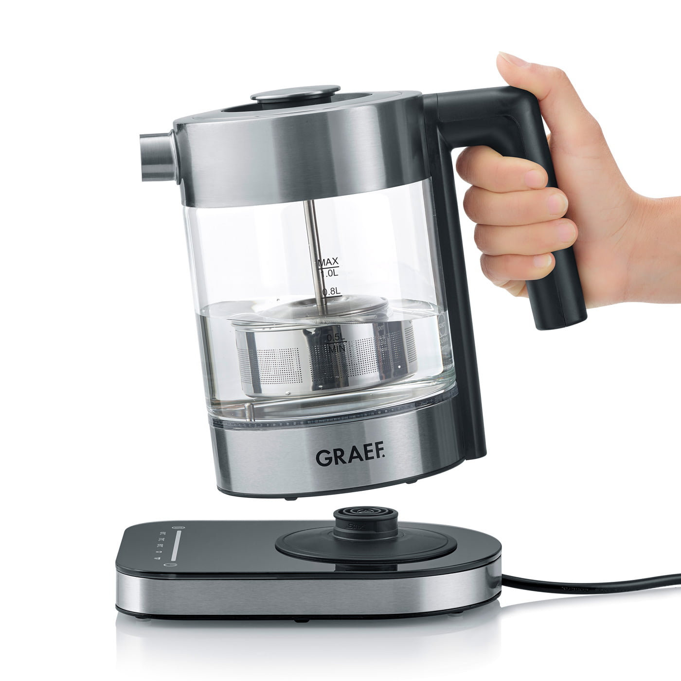 Graef WK350 - 1 l - 2000 W - Schwarz - Edelstahl - Transparent - Glas - Wasserstandsanzeige - Überhitzungsschutz, Ansicht 3