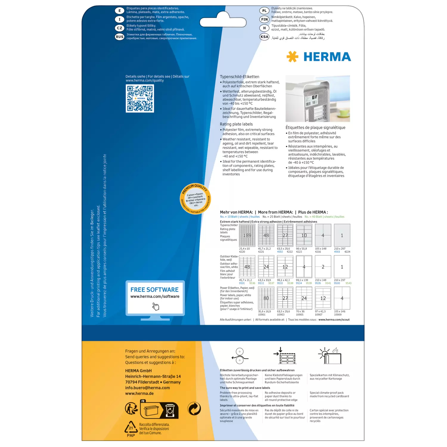 HERMA 4592 - Silber - Abgerundetes Rechteck - Universal - Polyester - Matte - Laser, Ansicht 3
