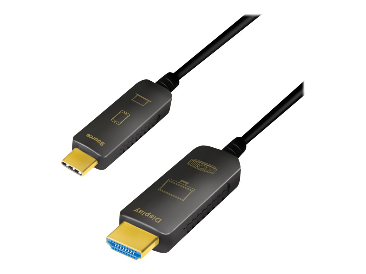 LogiLink Premium High Speed - Adapterkabel - 24 pin USB-C männlich zu HDMI männlich - 20 m - doppelt geschirmtes Kupfer/Glasfaser-Hybridkabel - Schwarz - Active Optical Cable (AOC)