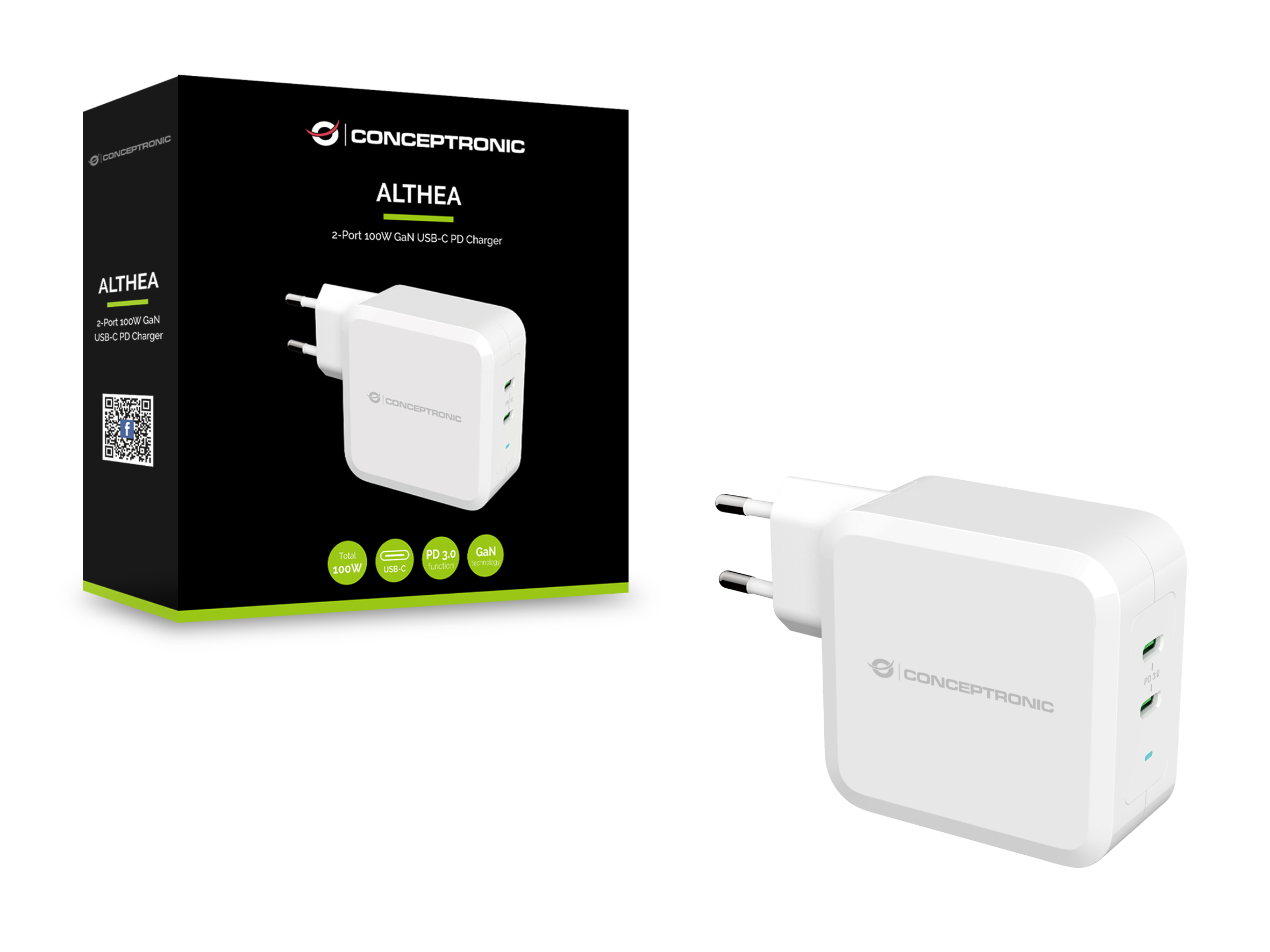 Conceptronic ALTHEA - Netzteil - 100 Watt - PD 3.0 - 2 Ausgabeanschlussstellen (2 x USB-C), Ansicht 2