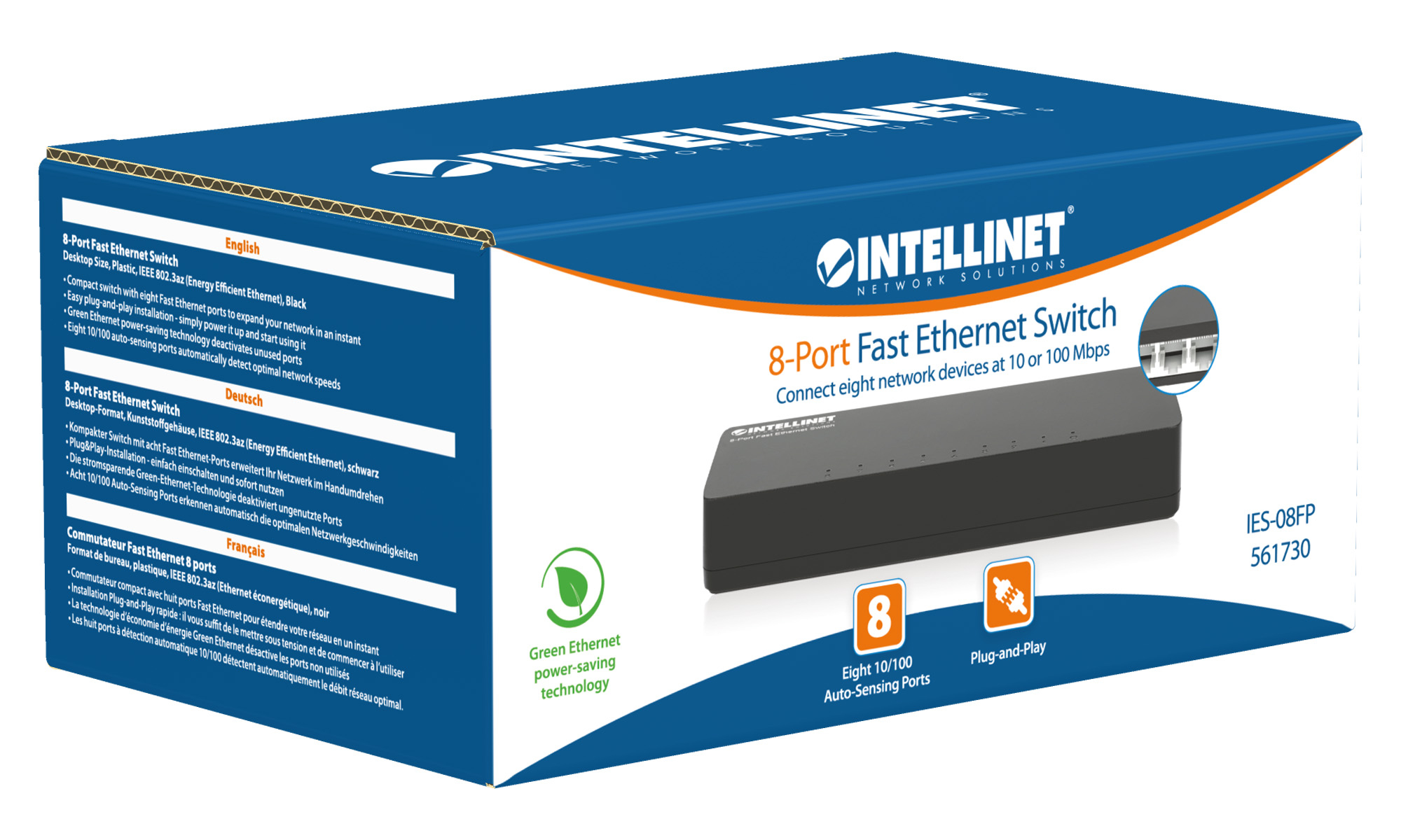 IC Intracom Intellinet - Switch - 8 x 10/100 - Desktop, Ansicht 3