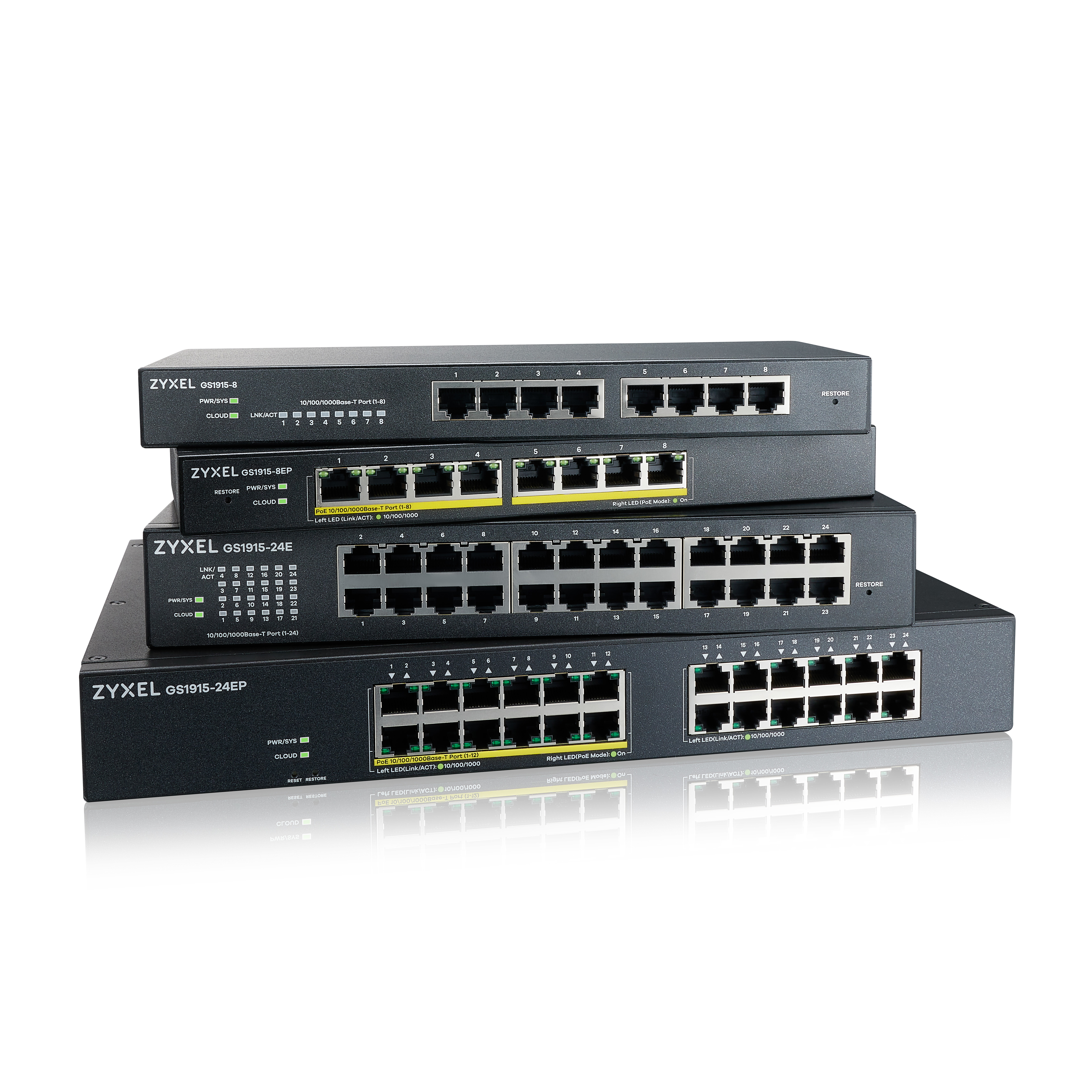 ZyXEL GS1915 Series GS1915-24EP - Switch - kompatibel mit NebulaFLEX - Smart - 24 x 10/100/1000 (12 PoE), Ansicht 2
