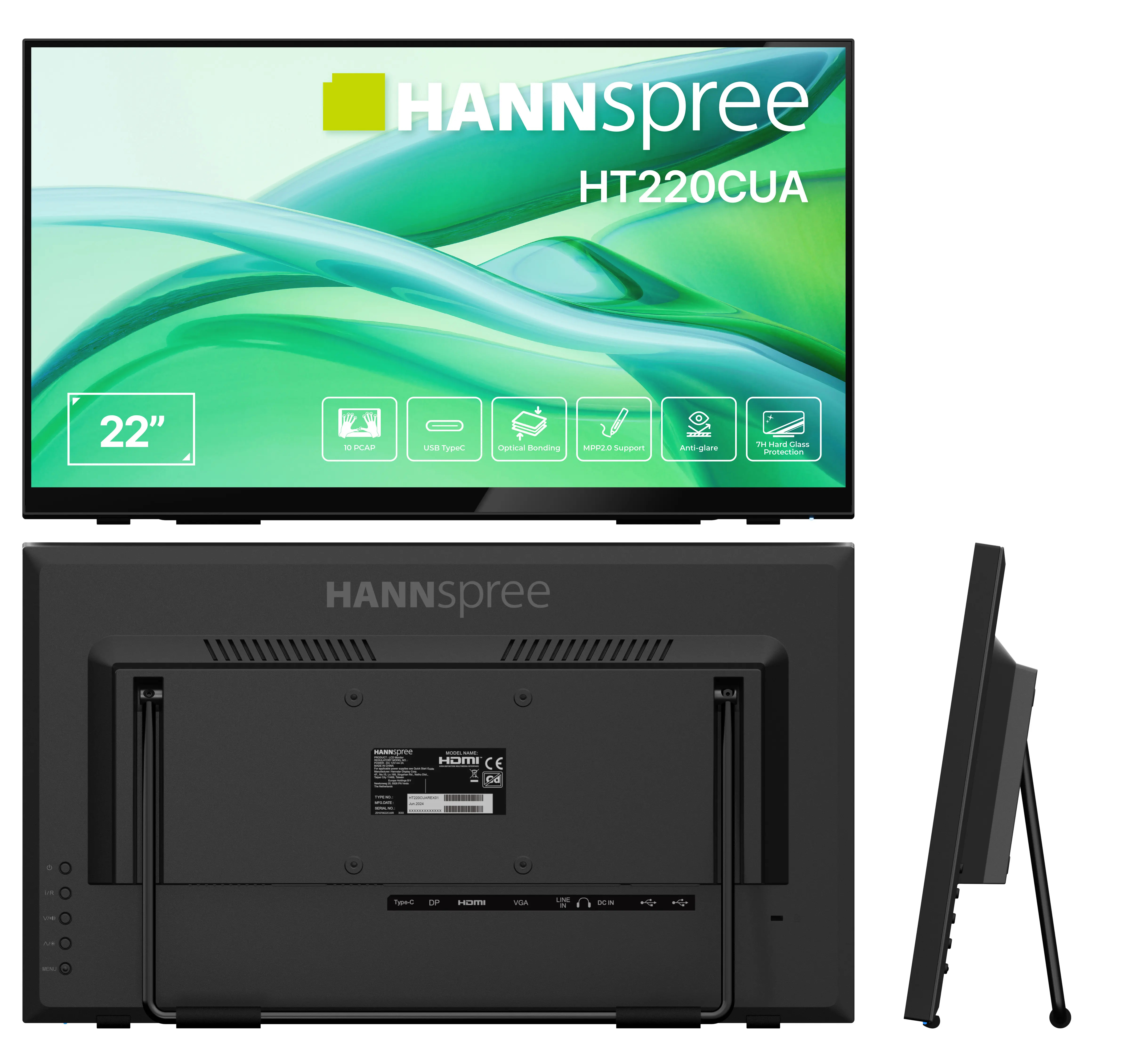 Hannspree 21.5 HT220CUA 16 Touch HDMI+DP - Flachbildschirm (TFT/LCD) - 54,5 cm, Ansicht 3