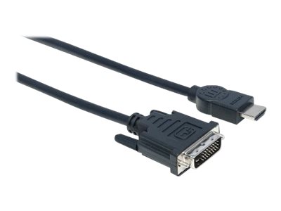 Manhattan HDMI to DVI-D 24+1 Cable, 3m, Male to Male, Black, Dual Link, Compatible with DVD-D, Lifetime Warranty, Polybag