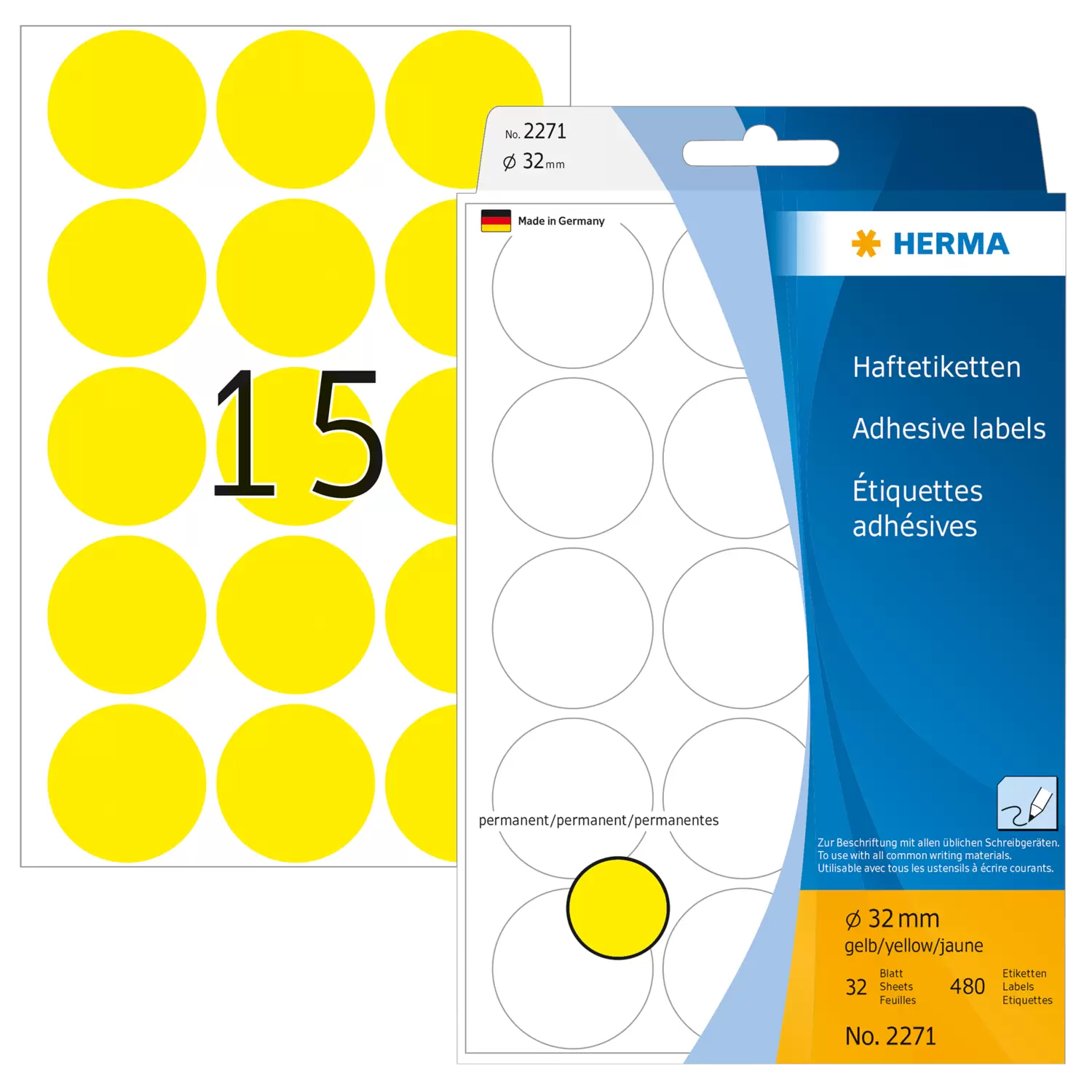 HERMA Papier - permanent selbstklebend - Gelb - 32 mm rund 480 Etikett(en) (32 Bogen x 15), Ansicht 4