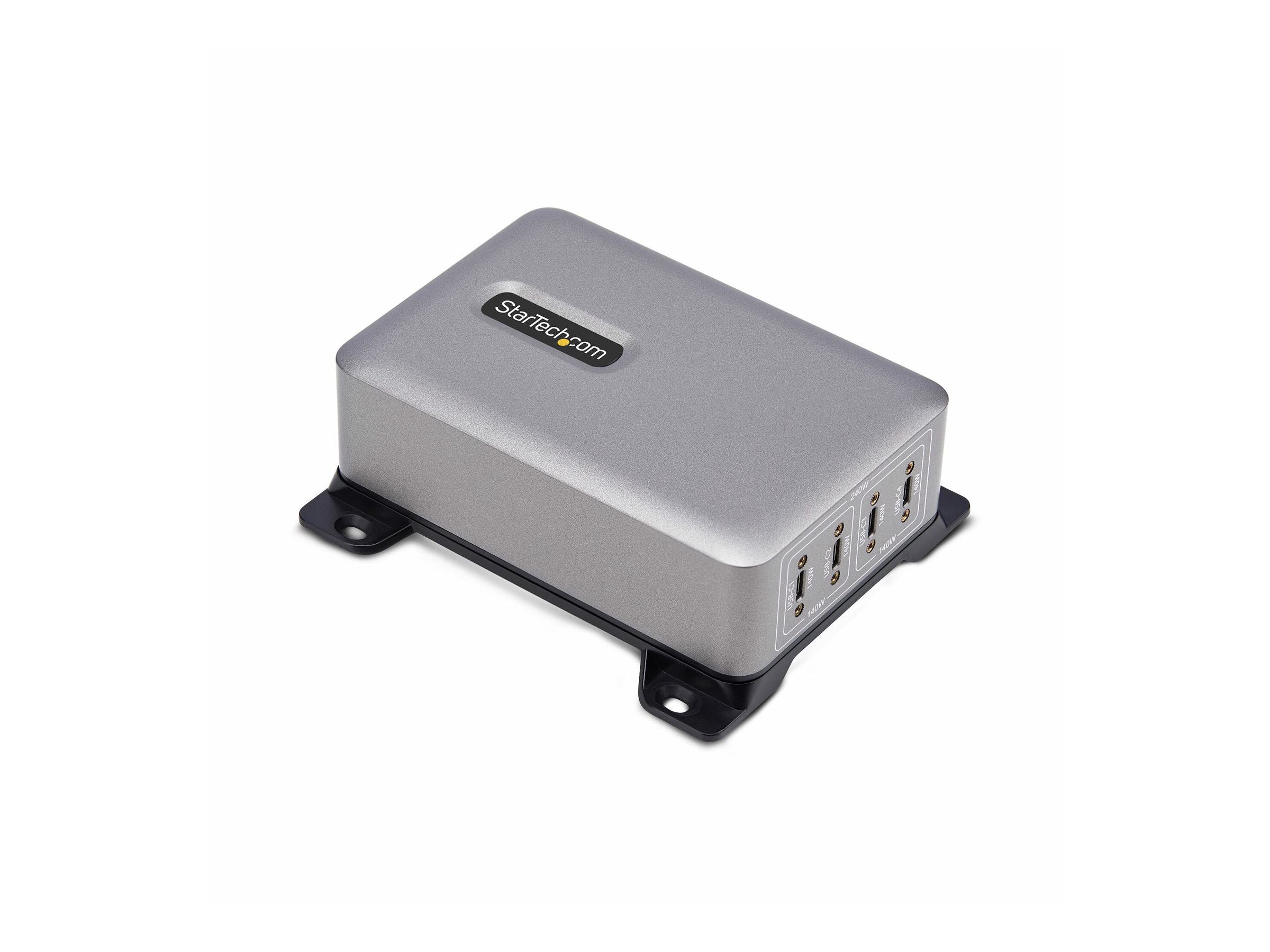 StarTech.com 4-Port USB-C Charger, 240W Total, Single Port 140W EPR - Netzteil - mit Oberflächenmontagehalterung - 240 Watt - 5 A - Power Delivery 3.1 - 4 Ausgabeanschlussstellen (USB-C)