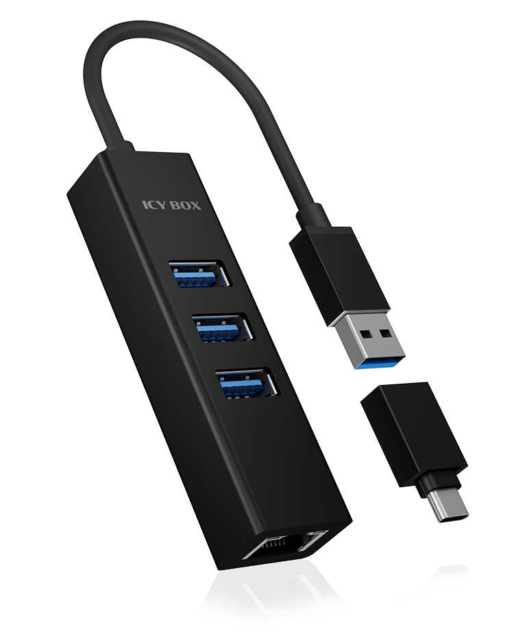 ICY BOX IB-HUB1419-LAN - Hub - 3 x USB 3.2 Gen 1 + 1 x 10/100/1000, Ansicht 3