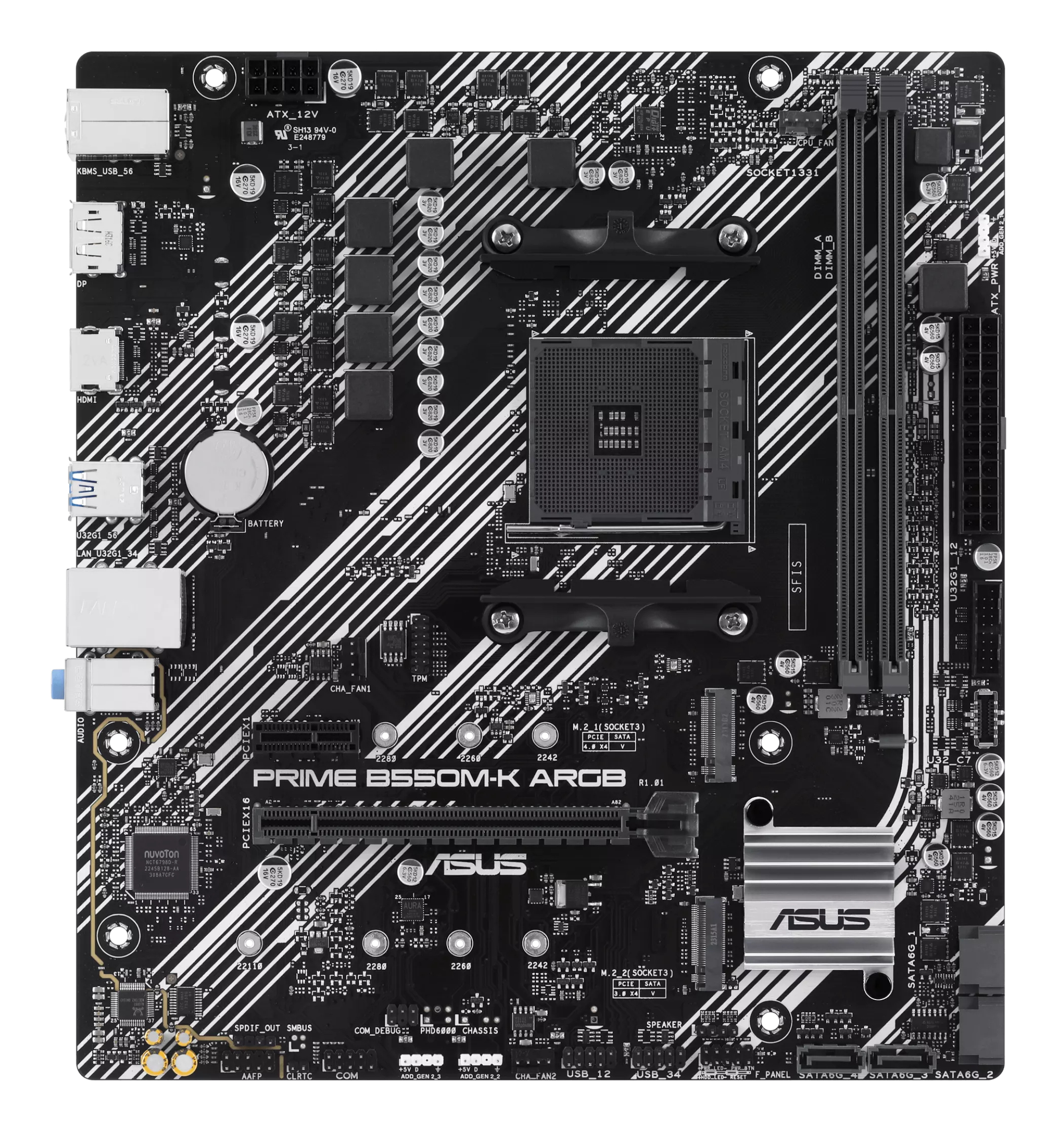 ASUS PRIME B550M-K ARGB - Motherboard - micro ATX - Socket AM4 - AMD B550 Chipsatz - USB 3.2 Gen 1 - Gigabit LAN, Ansicht 3