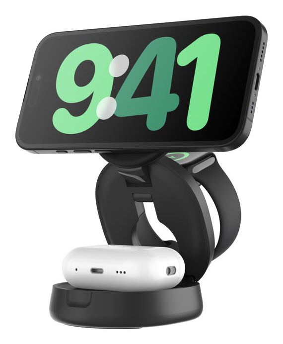 Belkin BoostCharge - Kabelloses Ladegerät - 3-in-1, magnetic, compact + AC-Netzteil, Ansicht 3