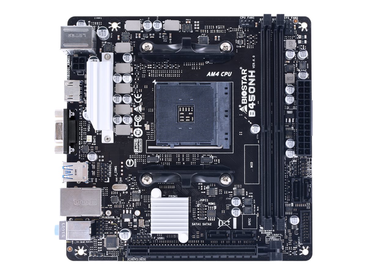 Biostar B450NH - Motherboard - Mini-ITX - Socket AM4 - AMD B450 Chipsatz - USB 3.1 Gen 1 - Gigabit LAN - Onboard-Grafik 