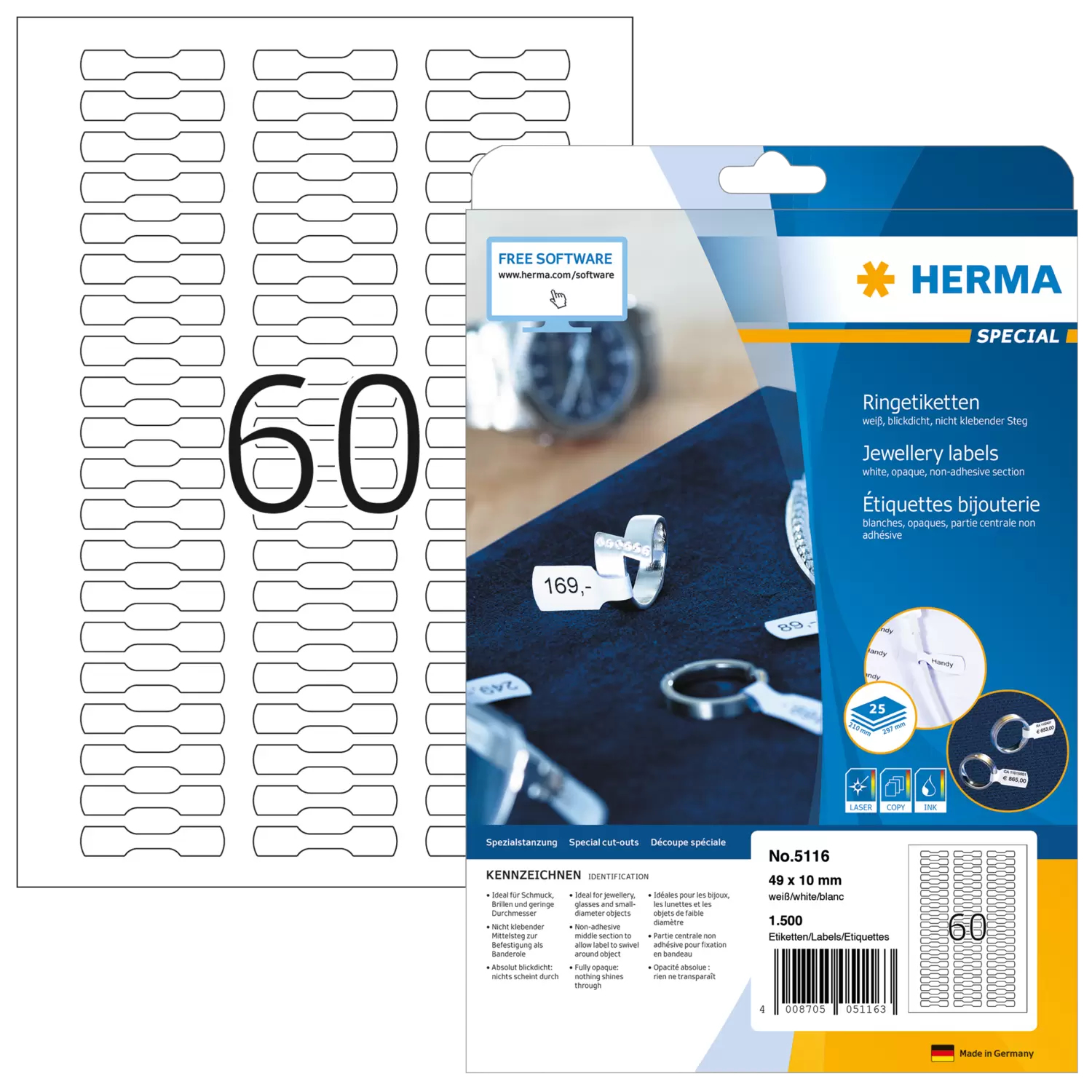 HERMA Special - Weiß - 49 x 10 mm 1500 Etikett(en) (25 Bogen x 60), Ansicht 2