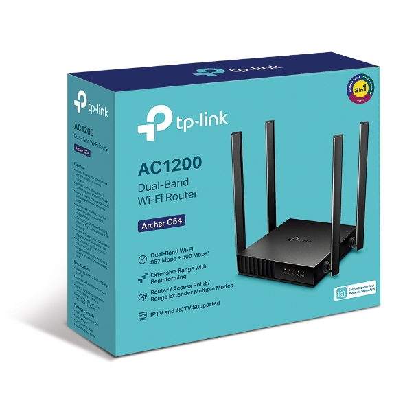 TP-LINK Archer C54 - Wi-Fi 5 (802.11ac) - Dual-Band (2,4 GHz/5 GHz) - Eingebauter Ethernet-Anschluss - Schwarz, Ansicht 4
