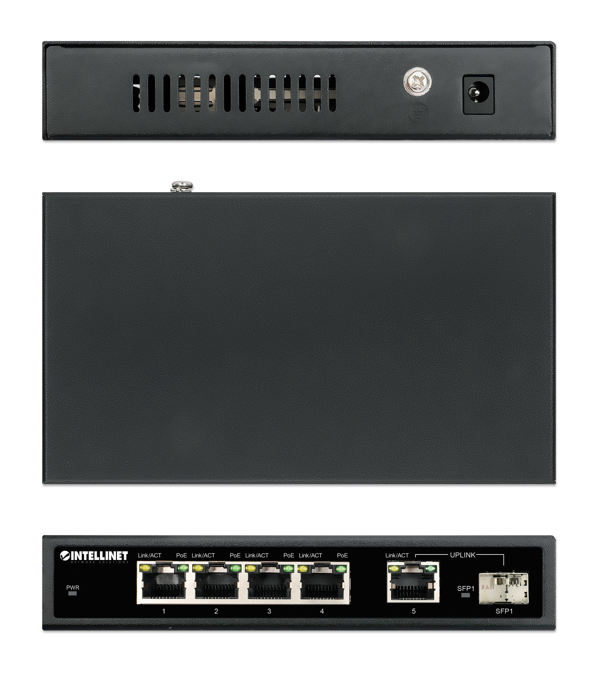 IC Intracom Intellinet - Switch - 4 x 10/100/1000 (PoE+) + 1 x Combo Gigabit SFP/RJ-45 (Uplink), Ansicht 2