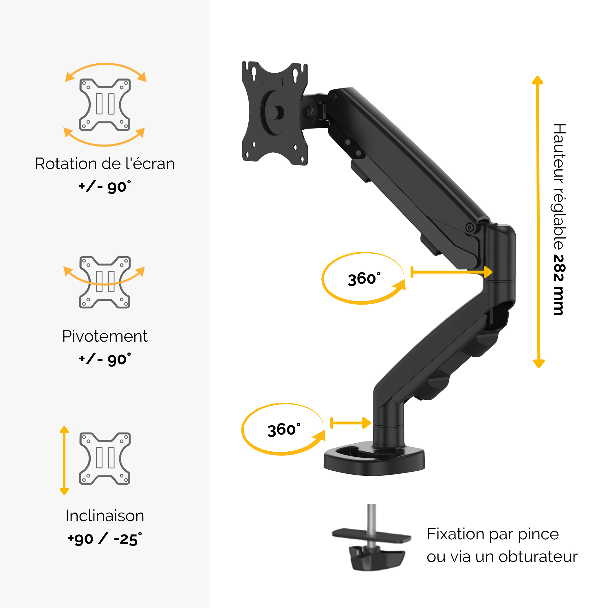 Fellowes Befestigungskit - einstellbarer Arm - für Monitor - Stahl - Schwarz, RAL 9017 - Größe: 25.4-76.2 cm (10-39), Ansicht 4