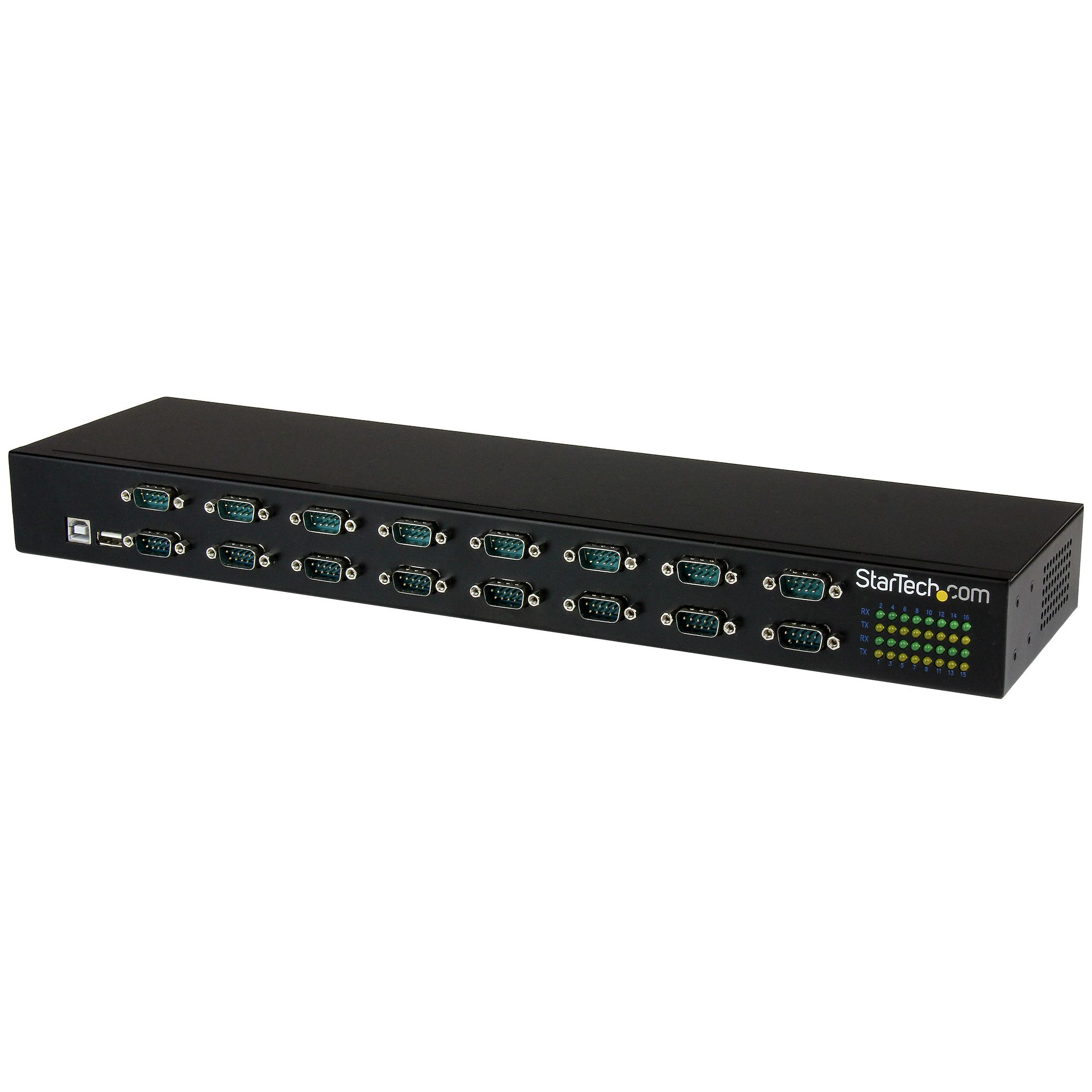 StarTech.com 16 Port USB zu Seriell Adpater Hub, USB 2.0 Type-B, Seriell, 480 Mbit/s, Schwarz, Stahl, 36 W