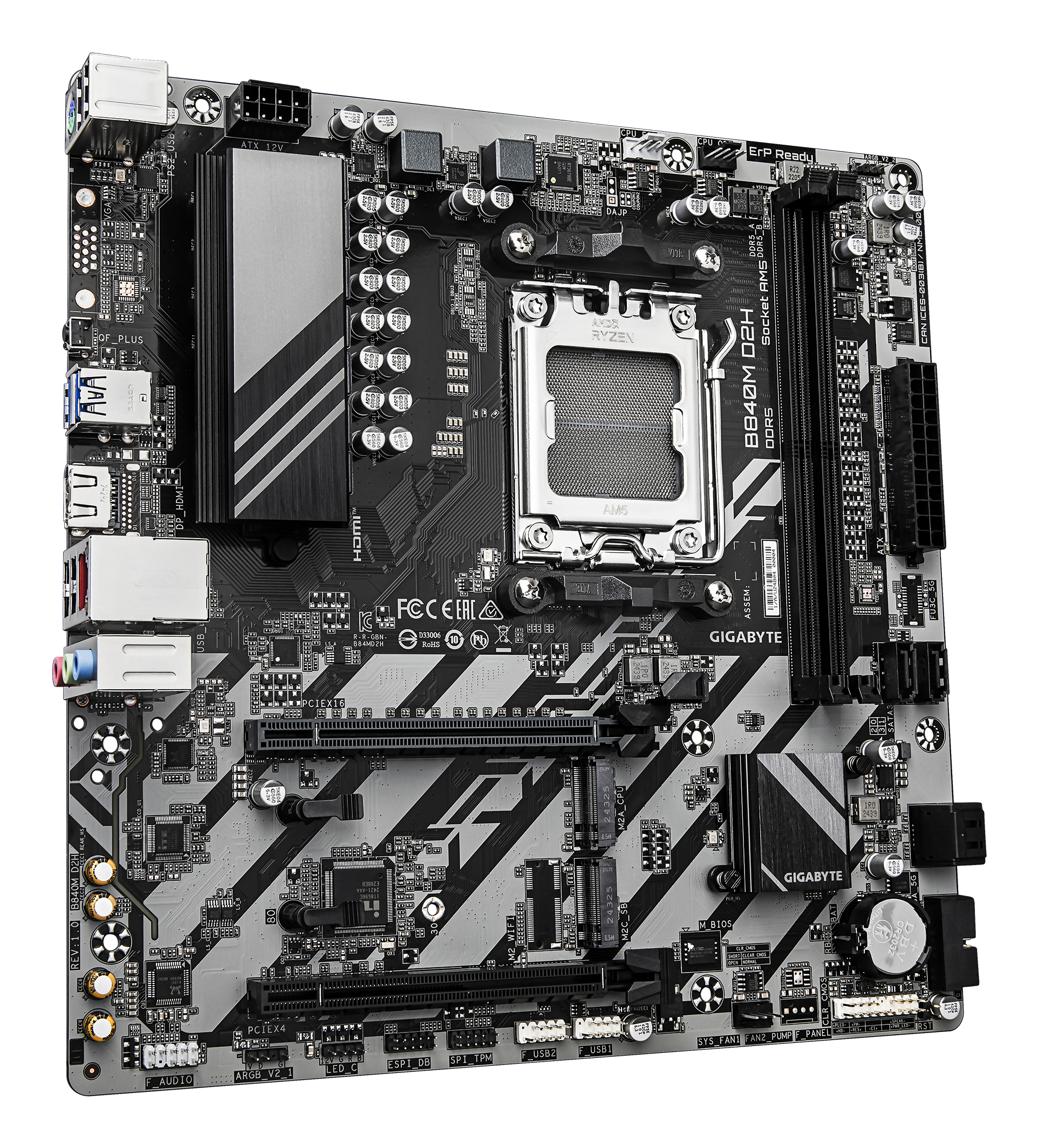 Gigabyte B840M D2H (B840,AM5,mATX,DDR5) - AMD Sockel AM5 (Ryzen Zen4) - Micro/Mini/Flex-ATX, Ansicht 3