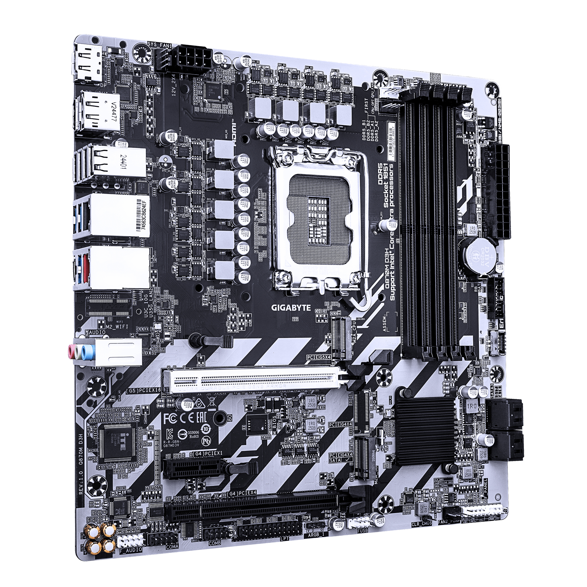 Gigabyte Q870M D3H - Motherboard - micro ATX - LGA1851 Sockel - Q870 Chipsatz - USB 3.2 Gen 1, USB-C 3.2 Gen2, Ansicht 4