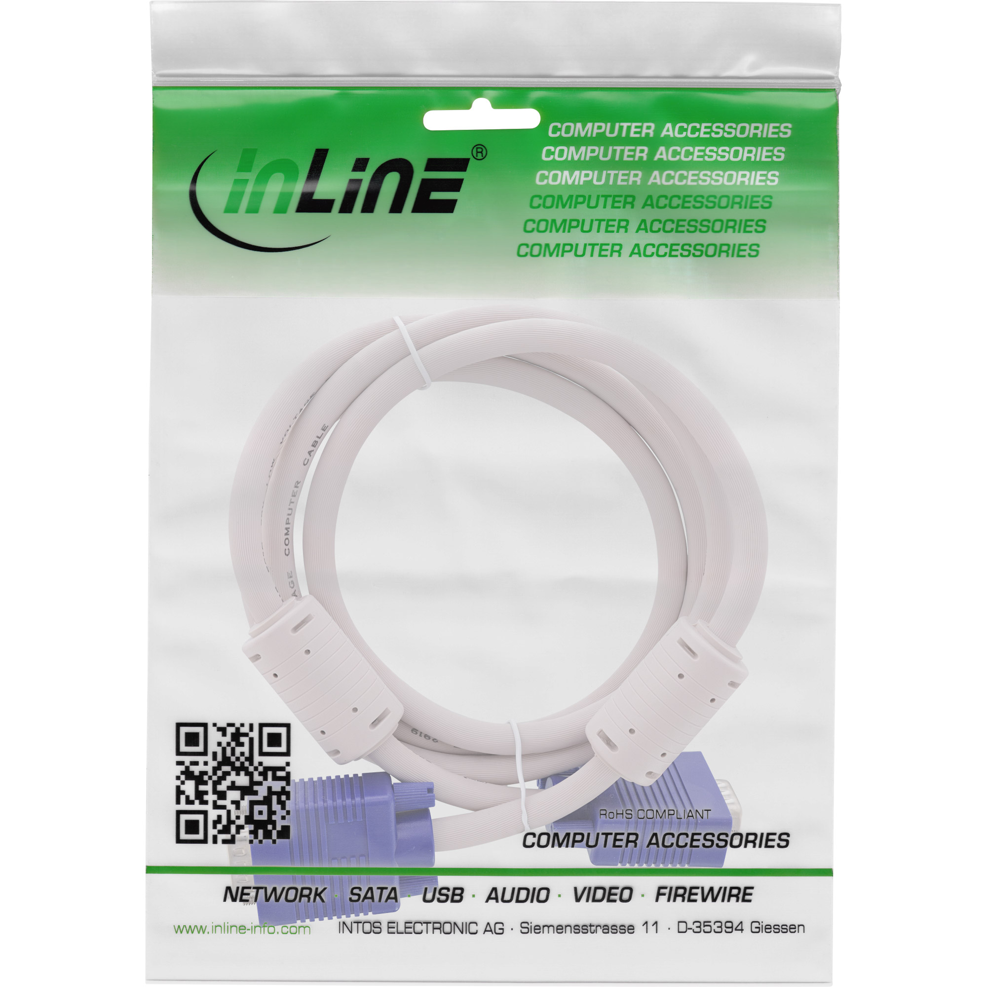InLine S-VGA Kabel - 15pol HD Stecker  Stecker - grau - 1m