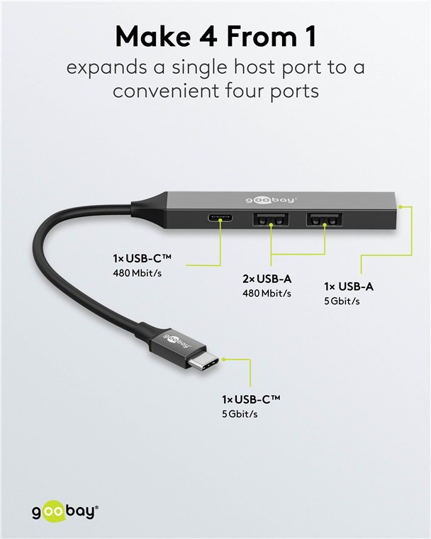 Goobay Slim 4-Port USB-C Hub 4 porte lysegra, Ansicht 4