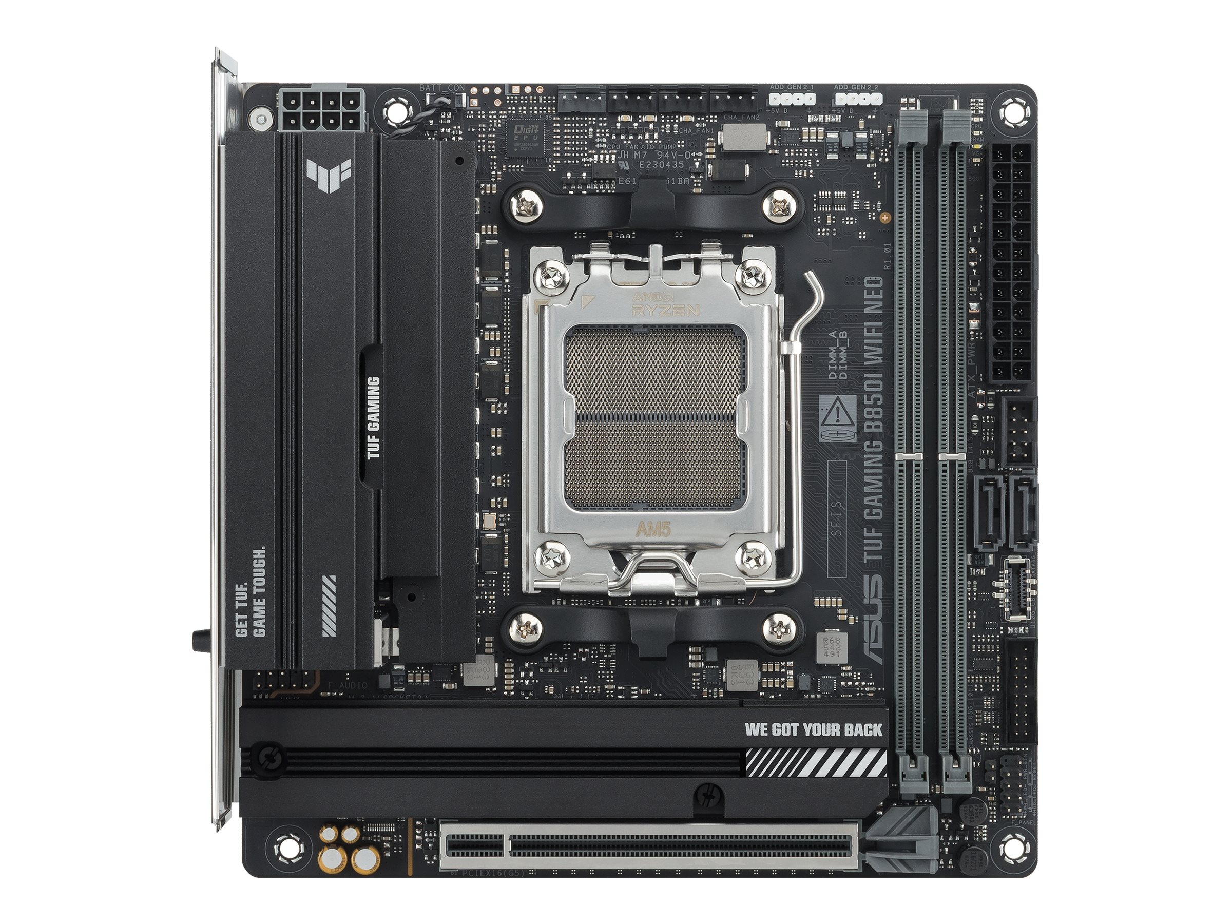 ASUS TUF GAMING B850I WIFI NEO - Motherboard - Mini-ITX - Socket AM5 - AMD B850 Chipsatz - USB-C 3.2 Gen 2x2, USB 3.2 Gen 1, USB 3.2 Gen 2, USB-C 3.2 Gen2 - Wi-Fi 6E, Bluetooth, 2.5 Gigabit LAN - Onboard-Grafik (CPU erforderlich)