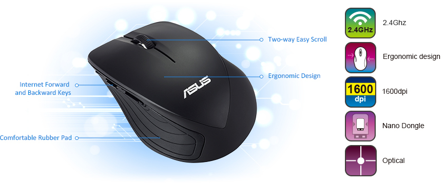 ASUS WT465 - Maus - optisch - kabellos - 2.4 GHz - kabelloser Empfänger (USB) - Schwarz, Ansicht 4