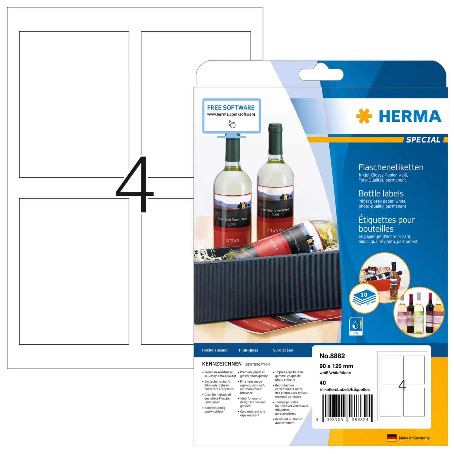 HERMA Special - Hochglänzend - selbstklebend - weiß - 90 x 120 mm 40 Etikett(en) (10 Bogen x 4), Ansicht 4