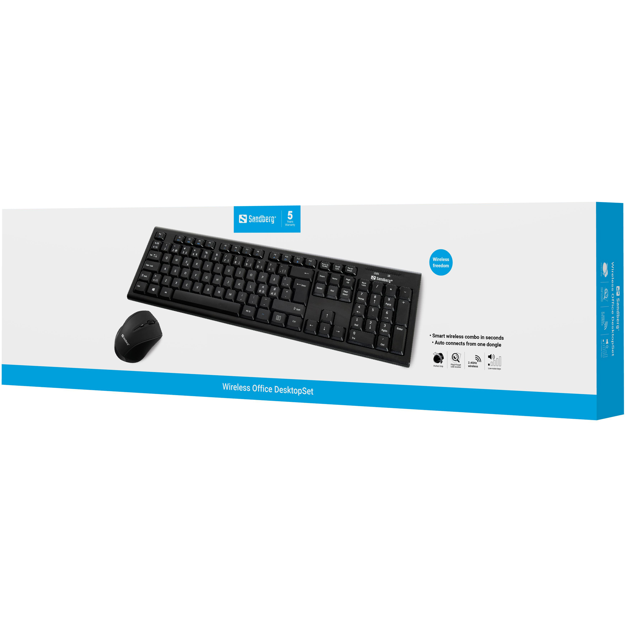 SANDBERG DesktopSet - Tastatur-und-Maus-Set - kabellos - TL: Nordisch, QWERTY, Ansicht 2