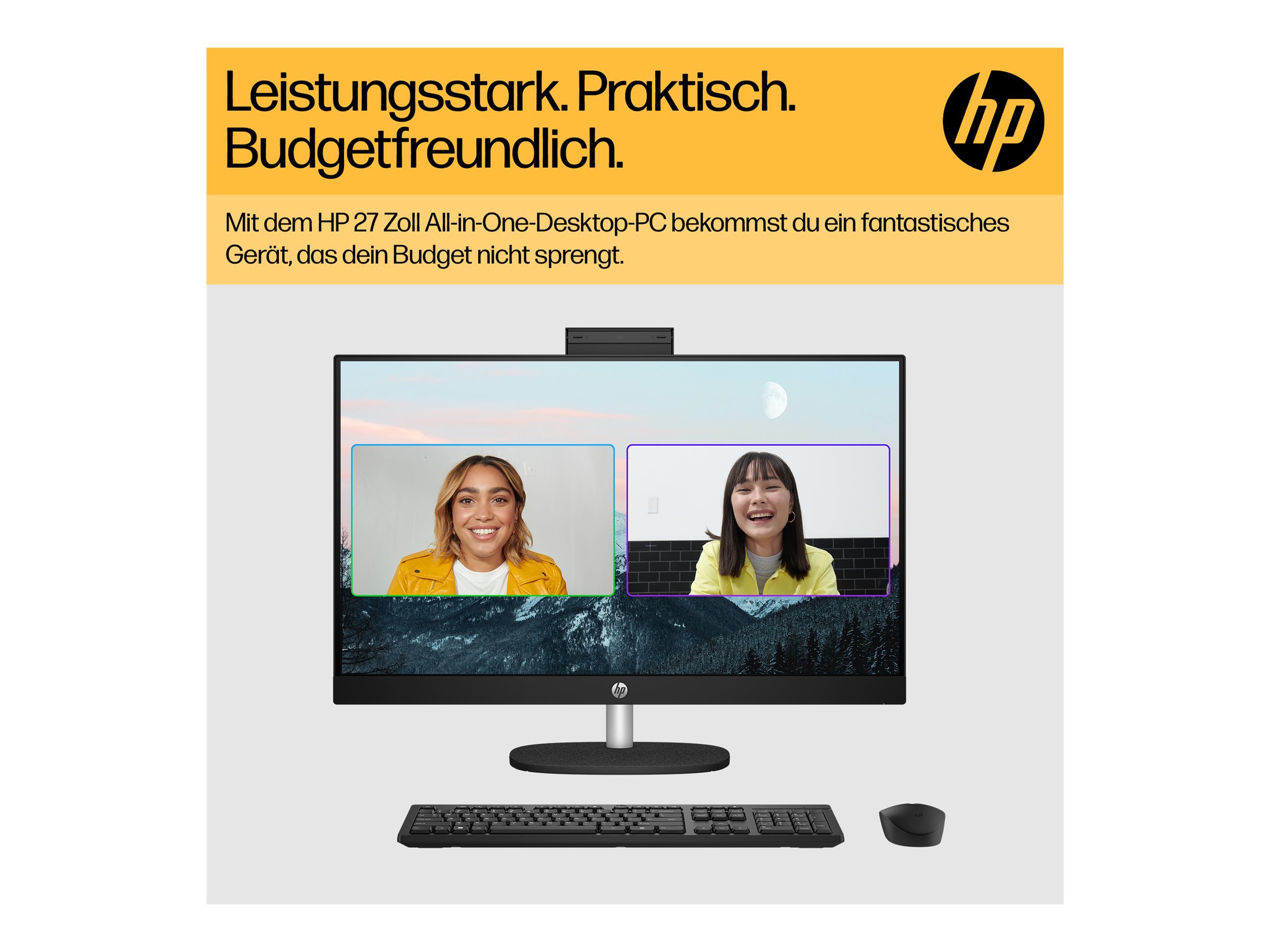HP 27-cr0471ng - All-in-One (Komplettlösung) - Ryzen 7 7730U - RAM 16 GB - SSD 512 GB - NVMe - Radeon Graphics - 1GbE, Wi-Fi 6, Bluetooth - WLAN: 802.11a/b/g/n/ac/ax, Bluetooth 5.4 - Win 11 Home - Monitor: LED 68.6 cm (27")