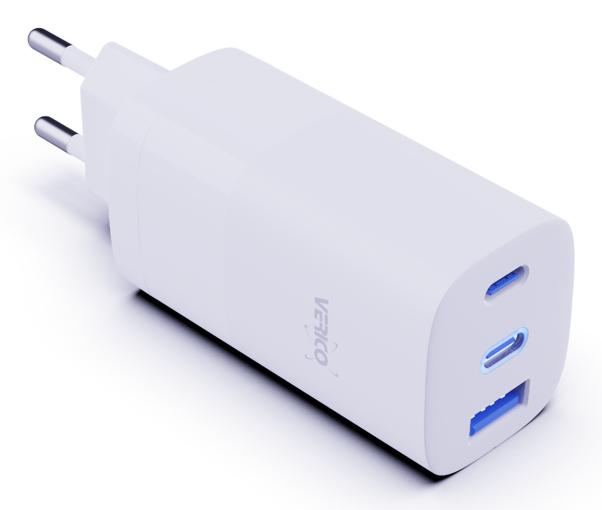 Verico Ladegerät Mojo GaN 65W PD 3-Port USB-A & USB-C WH retail, Ansicht 3