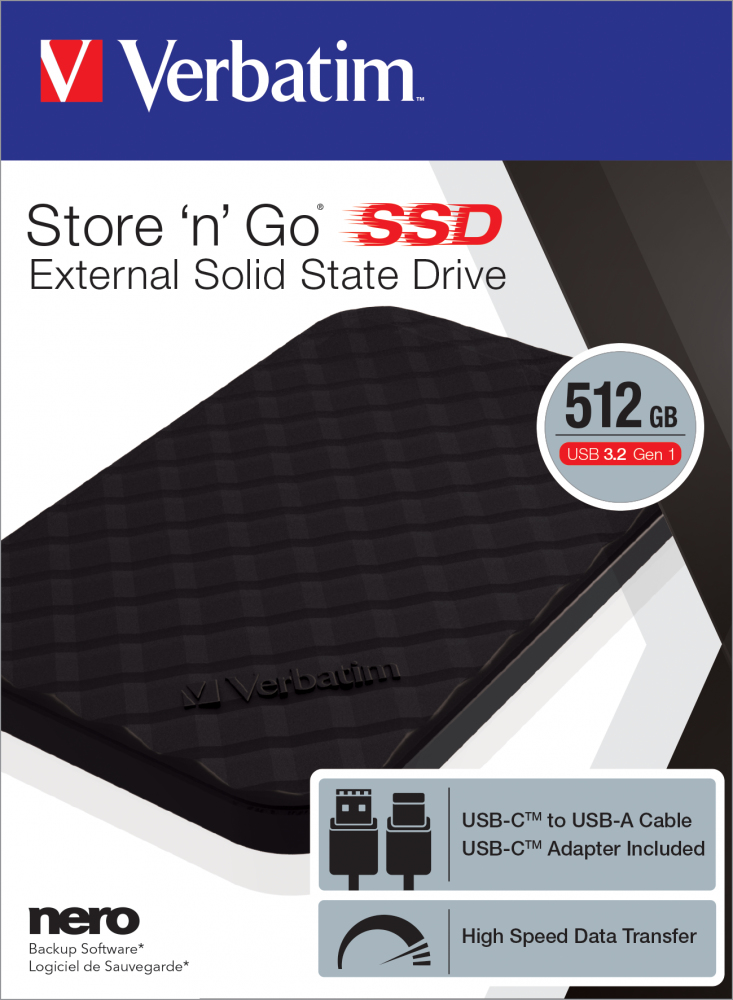 Verbatim Store &#039;n&#039; Go Portable SSD USB 3.2 GEN 1 512 GB - 512 GB - USB Typ-C - 3.2 Gen 1 (3.1 Gen 1) - Schwarz