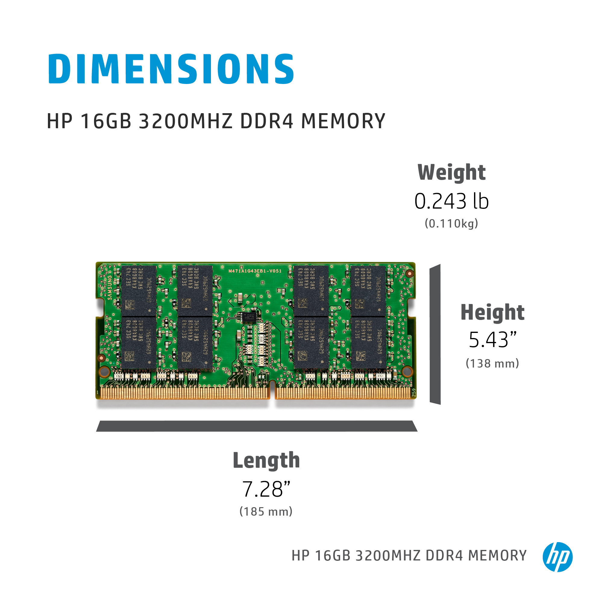HP  DDR4 - Modul - 8 GB - SO DIMM 260-PIN - 3200 MHz / PC4-25600 - 1.2 V - ungepuffert - non-ECC - für EliteBook 640 G9, Ansicht 2
