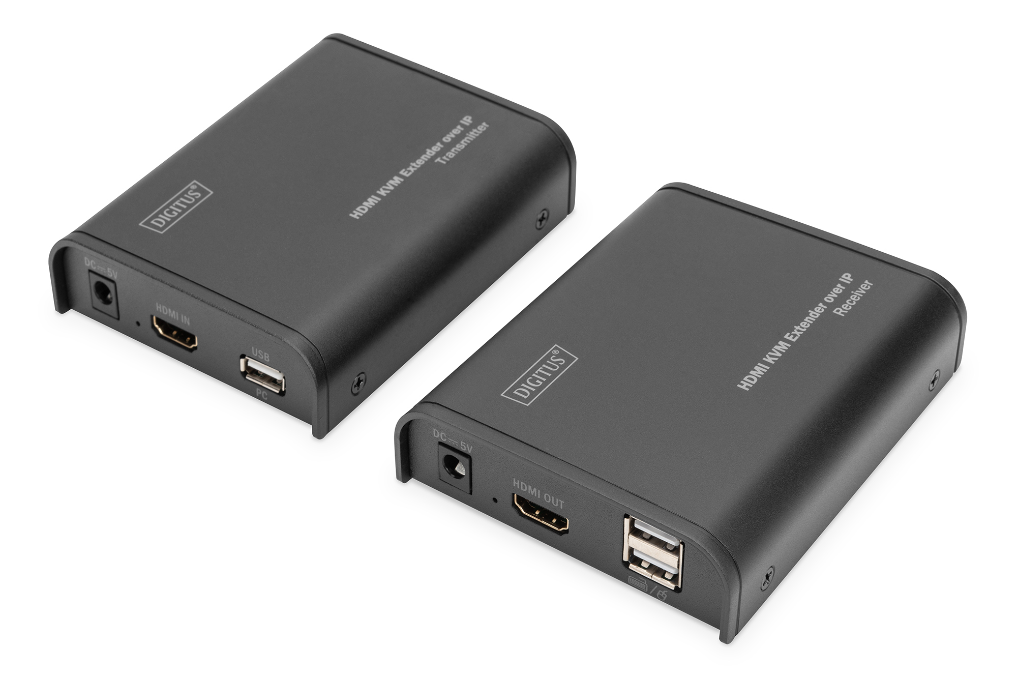 DIGITUS HDMI KVM IP Extender Set, Sender und Empfänger, Kabelgebunden, 80 m, Cat5, Cat5e, Cat6, 1920 x 1080 Pixel, Schwarz