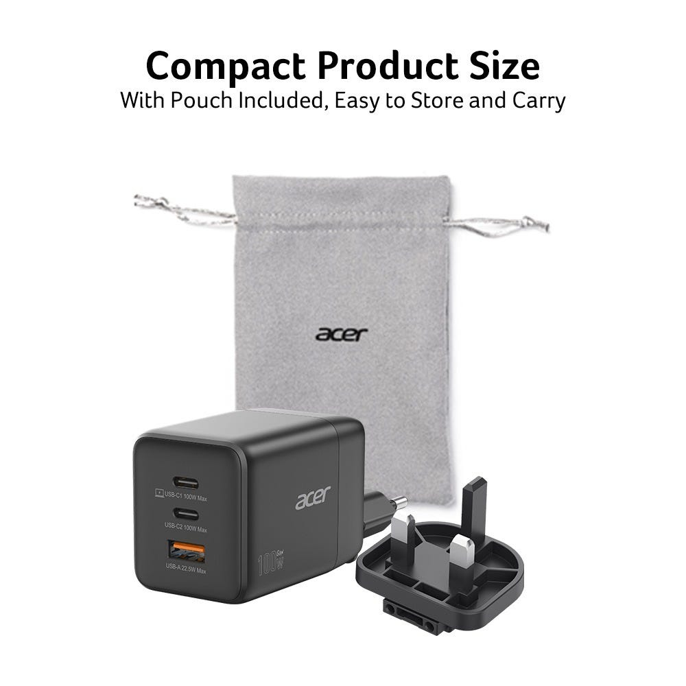 Acer GaN charger 2x USB-C+ 1x USB-A black, Ansicht 4