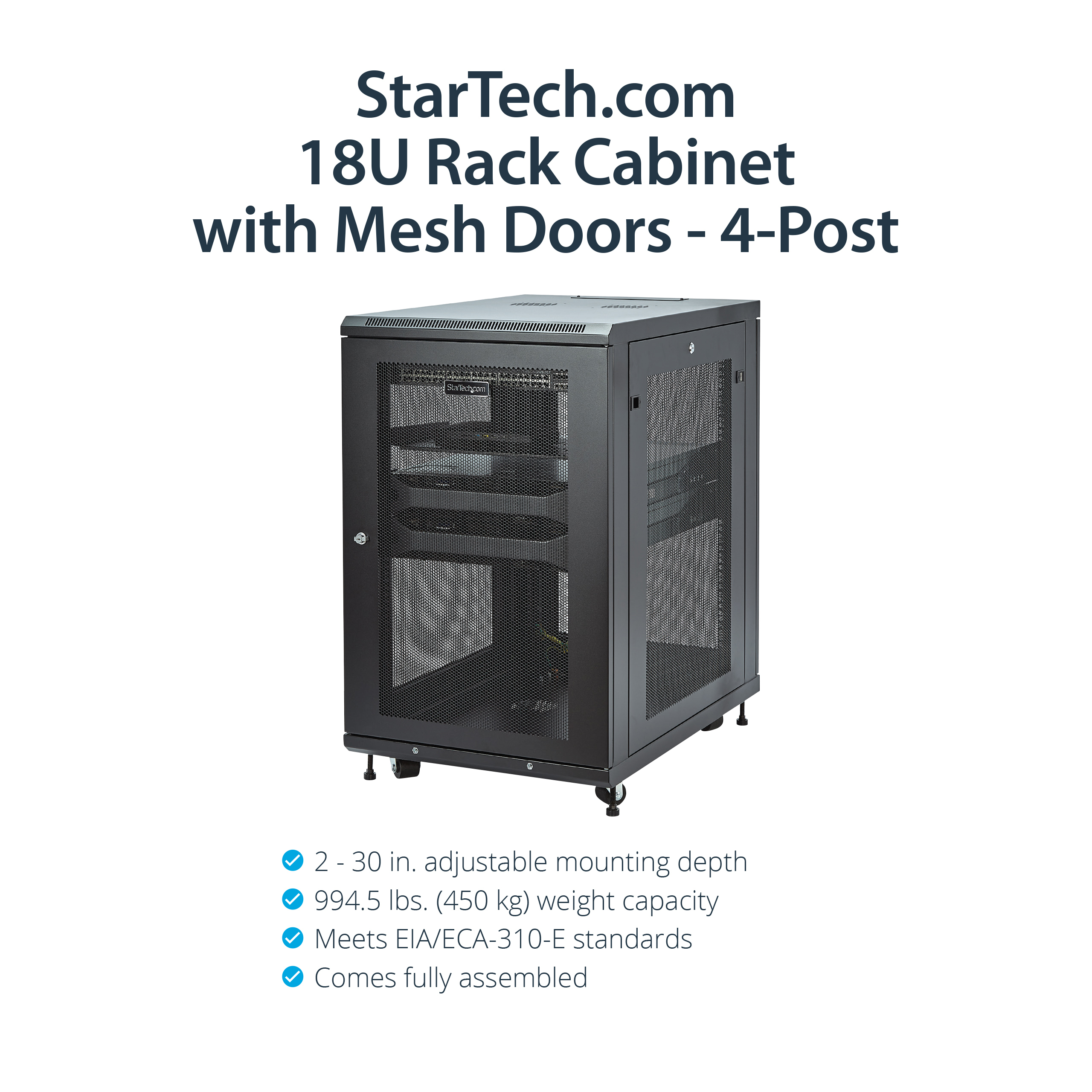 StarTech.com RK1833BKM Serverschrank (18HE, 78cm tiefes Gehäuse, Netzwerk Server Schrank, Datenschrank), Ansicht 2