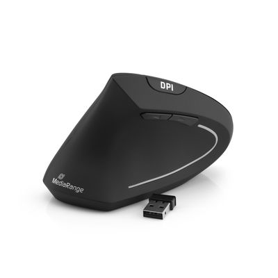 MEDIARANGE Vertikale Maus - ergonomisch - Für Linkshänder - optisch - 6 Tasten - kabellos - 2.4 GHz, Ansicht 2
