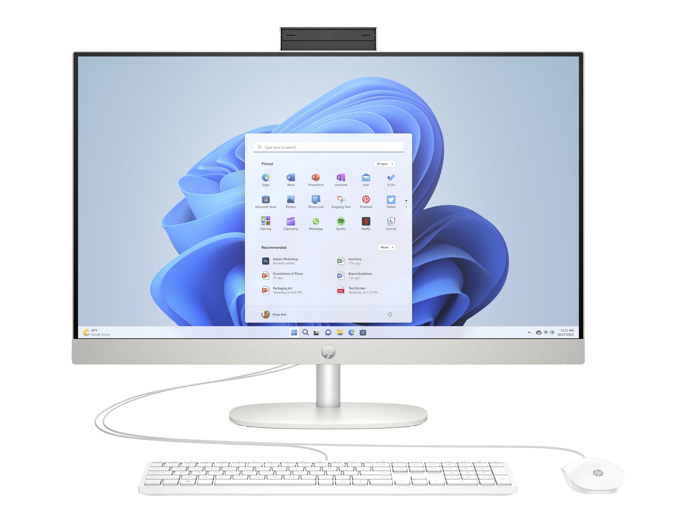 HP 27-cr0005ng - All-in-One (Komplettlösung) - Ryzen 3 7320U / 2.4 GHz - RAM 8 GB - SSD 512 GB - NVMe - Radeon 610M - Wi-Fi 6, 1GbE, Bluetooth - WLAN: 802.11a/b/g/n/ac/ax, Bluetooth 5.4 - Win 11 Home - Monitor: LED 68.6 cm (27")