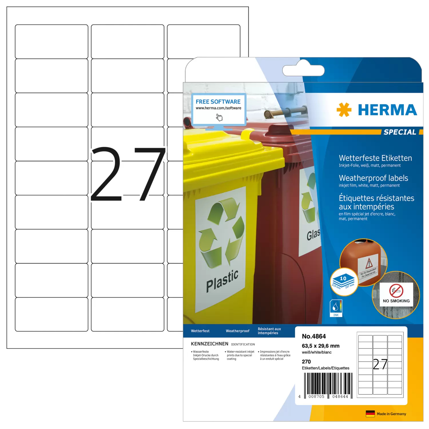 HERMA Special - Weiß - 63.5 x 29.6 mm 270 Etikett(en) (10 Bogen x 27), Ansicht 2