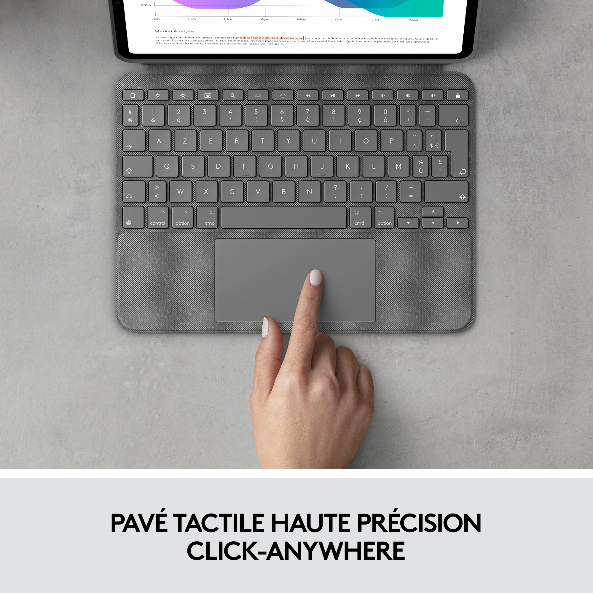 Logitech Combo Touch - Tastatur und Foliohülle - mit Trackpad - hintergrundbeleuchtet - TL: UK, QWERTY, Ansicht 2