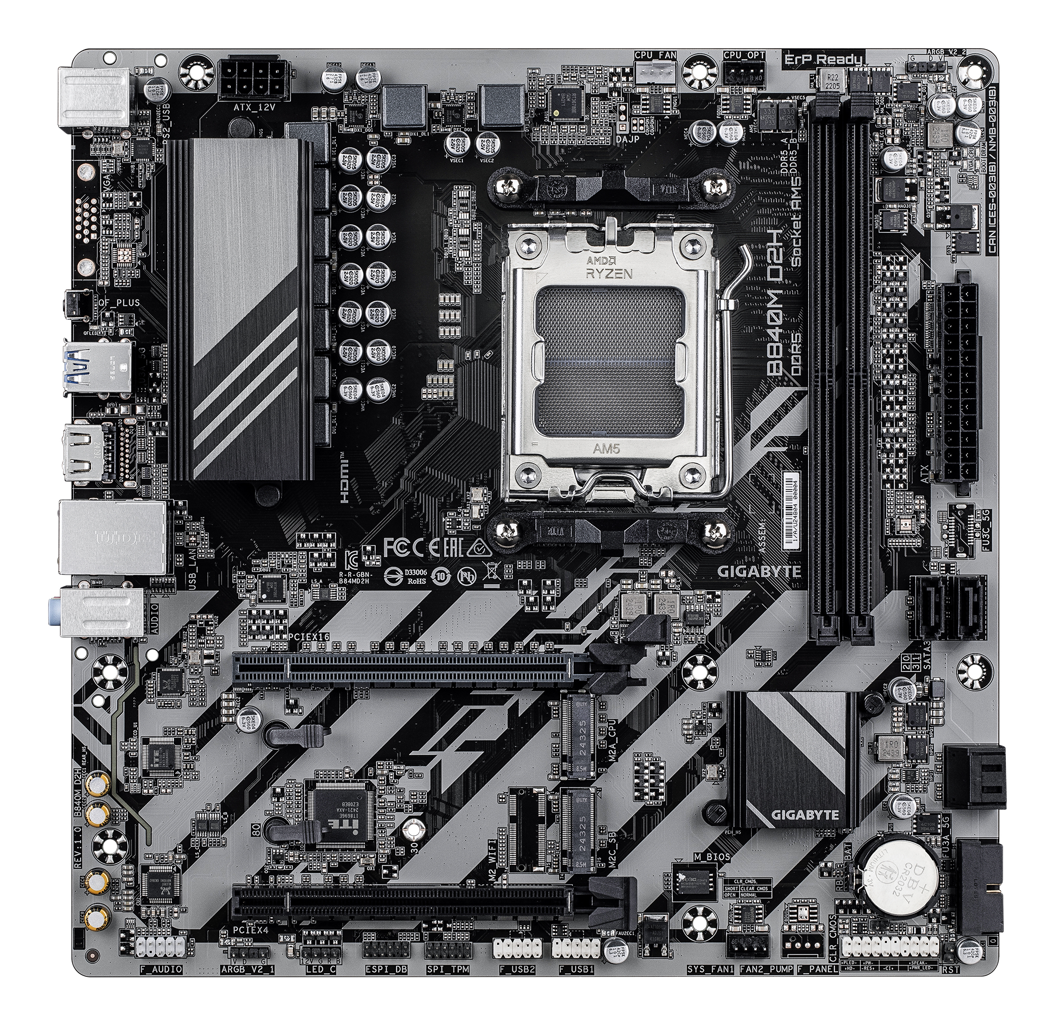 Gigabyte B840M D2H (B840,AM5,mATX,DDR5) - AMD Sockel AM5 (Ryzen Zen4) - Micro/Mini/Flex-ATX, Ansicht 2