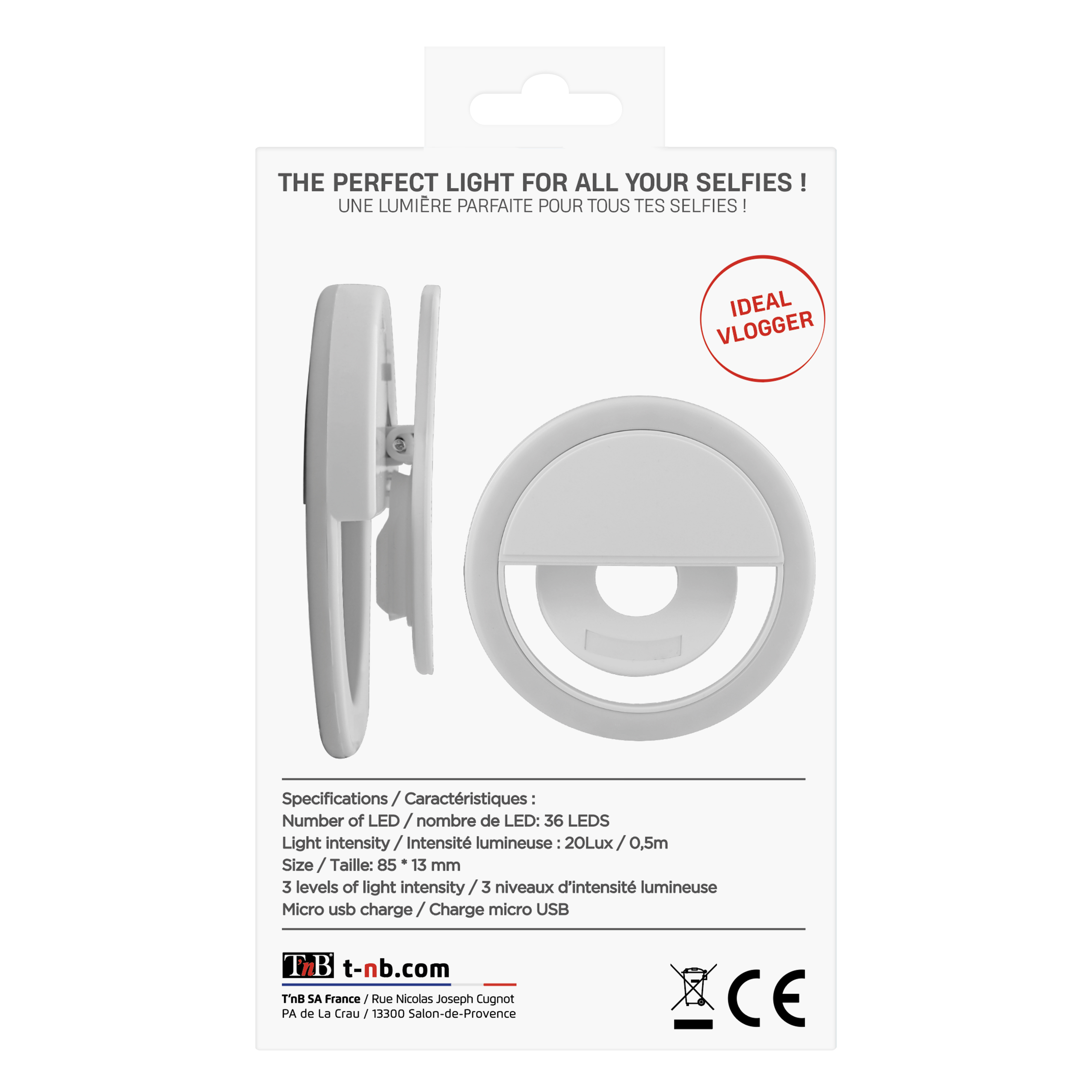 TNB T'nB INLEDPHONE, LED, Weiß, Smartphones, 200 mAh, 1,3 h - 75 g 36 LEDs - 60 Lux - 80 Ra - Micro-USB, Ansicht 3