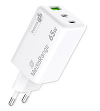 MEDIARANGE Ladegerät 65W 3-Port 1x USB-A/2x USB-C GaN weiß, Ansicht 3