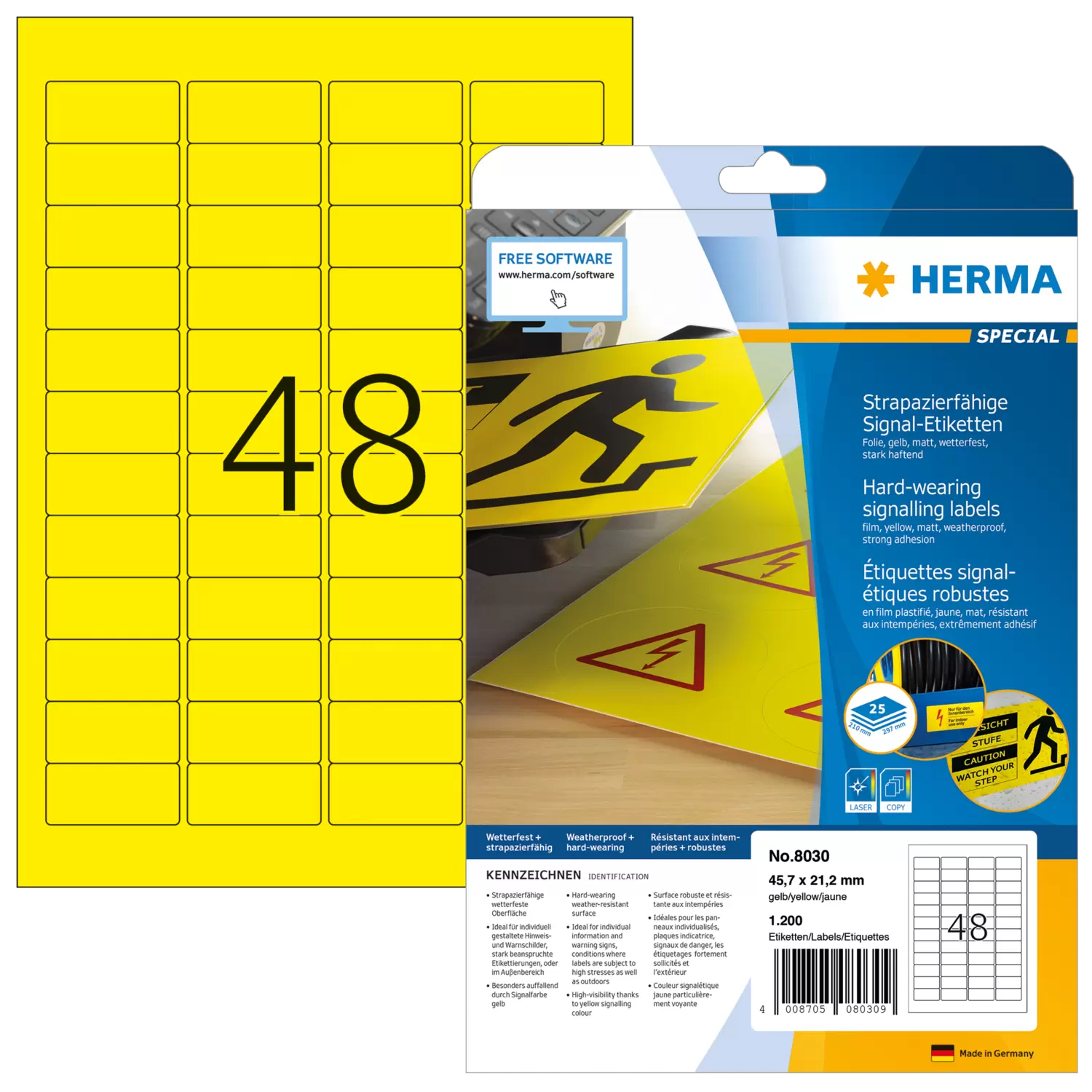HERMA Special - Matt - selbstklebend - Gelb - 21.2 x 45.7 mm 1200 Stck. (25 Bogen x 48), Ansicht 4