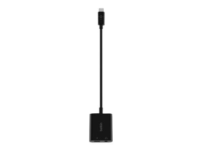 Belkin RockStar - USB-C zu Kopfhöreranschluss / Ladeadapter - 24 pin USB-C männlich zu Mini-Stecker, 24 pin USB-C weiblich - 19.6 cm - USB Power Delivery (60W)