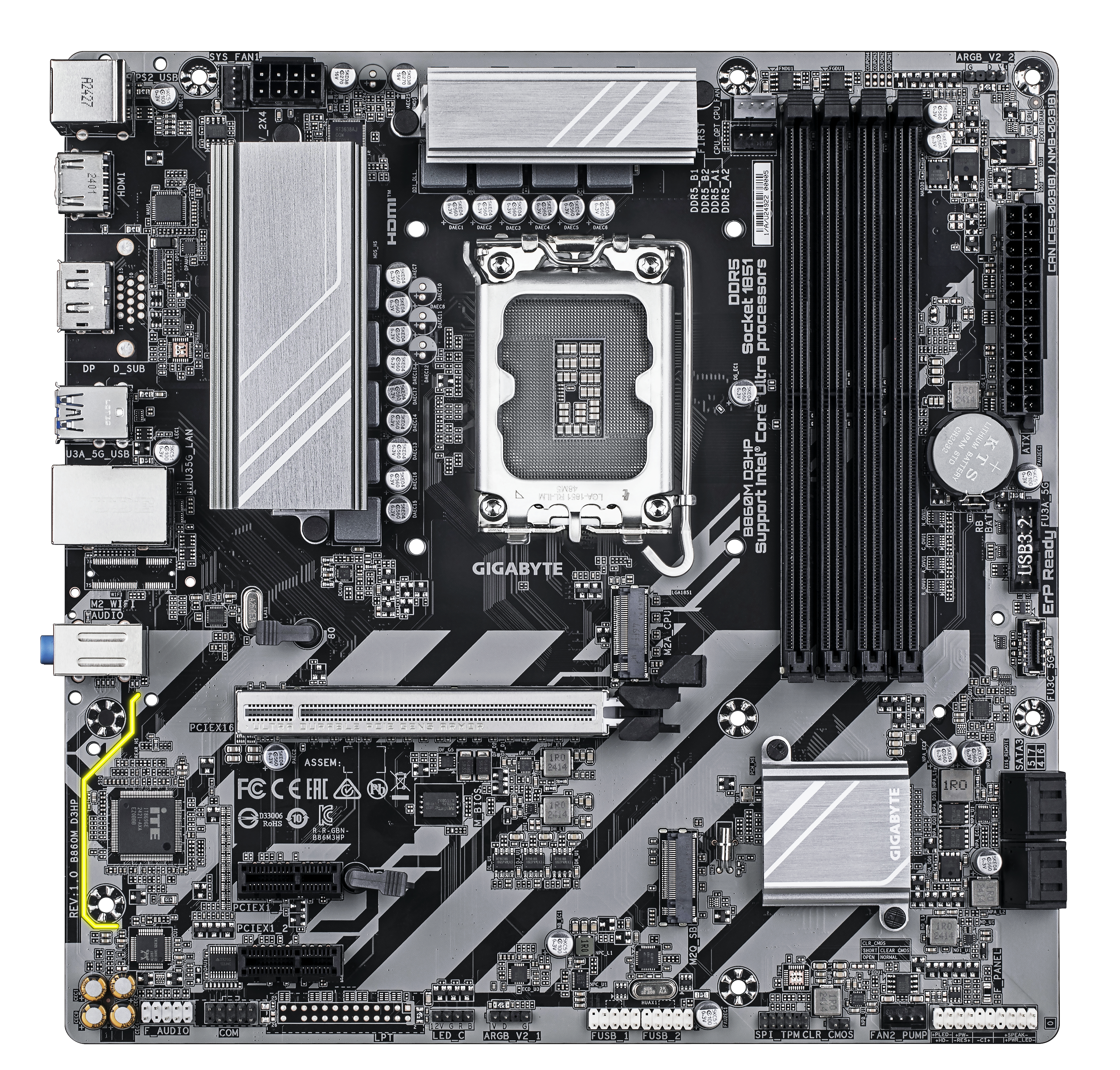 Gigabyte MB GBT Intel 1851 B860M D3HP - Micro/Mini/Flex-ATX - USB 3.2, Ansicht 2