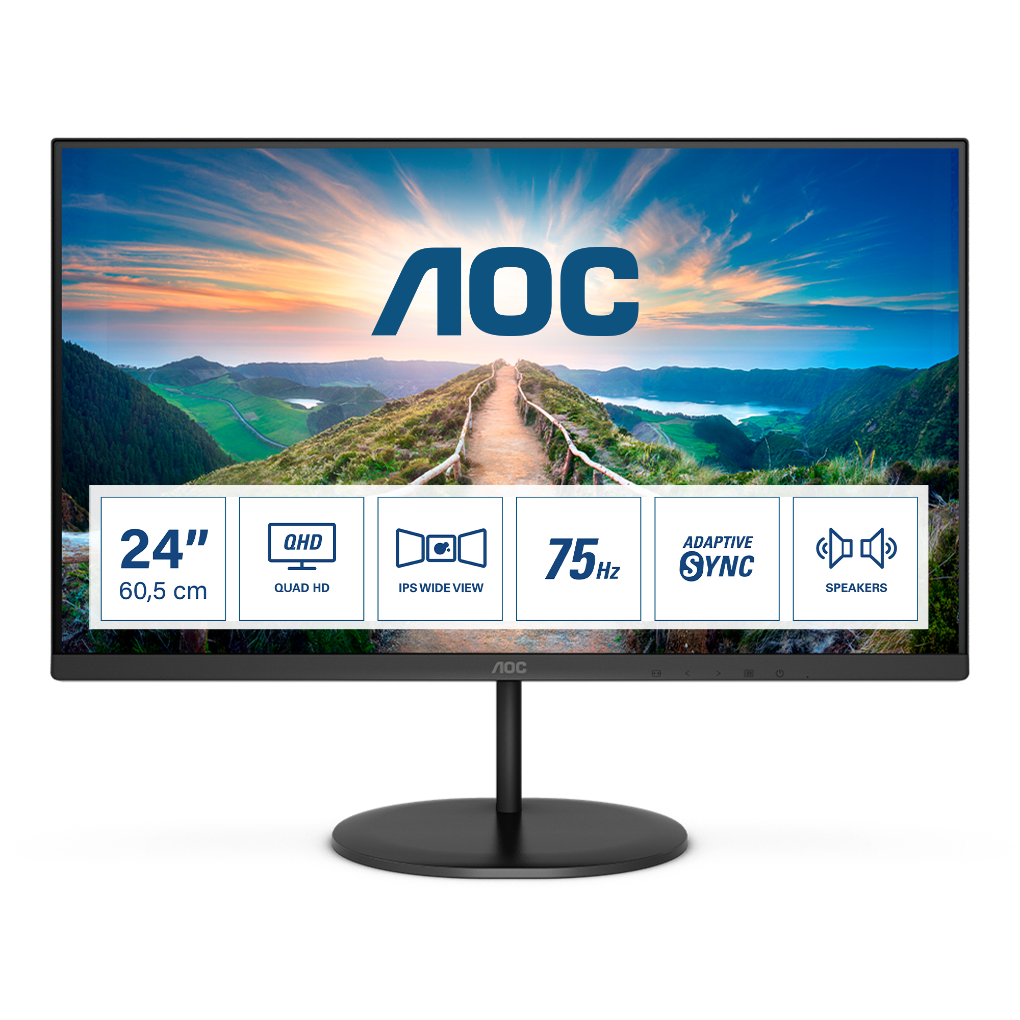 AOC V4 Q24V4EA - 60,5 cm (23.8 Zoll) - 2560 x 1440 Pixel - 2K Ultra HD - LED - 4 ms - Schwarz